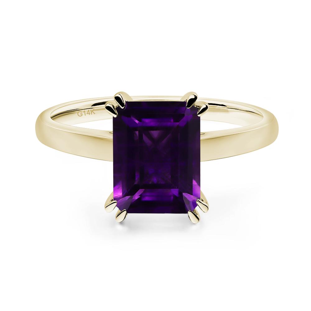 Emerald Cut Amethyst Solitaire Wedding Ring - LUO Jewelry #metal_14k yellow gold