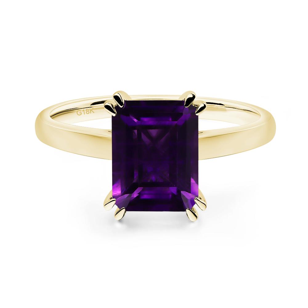 Emerald Cut Amethyst Solitaire Wedding Ring - LUO Jewelry #metal_18k yellow gold