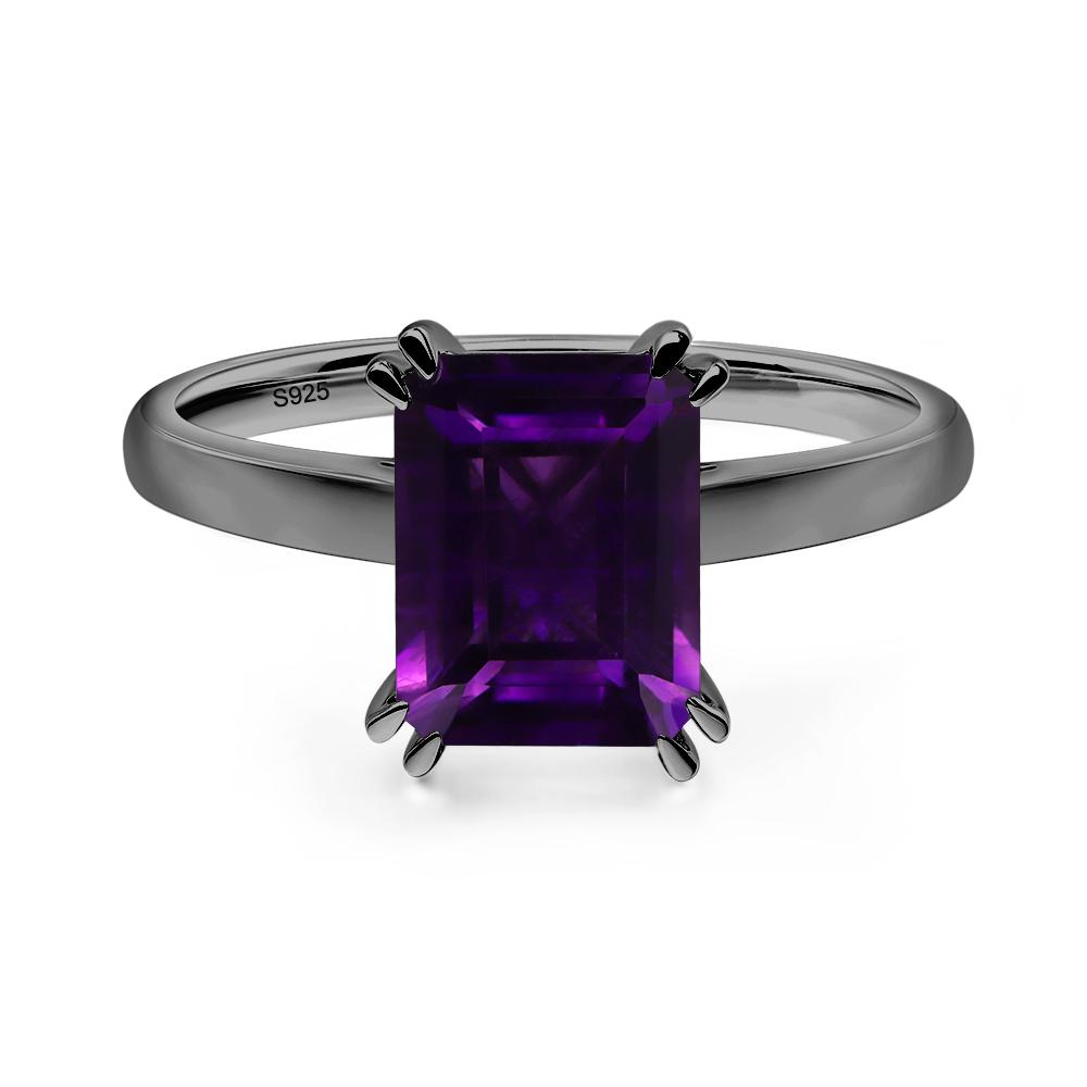 Emerald Cut Amethyst Solitaire Wedding Ring - LUO Jewelry #metal_black finish sterling silver