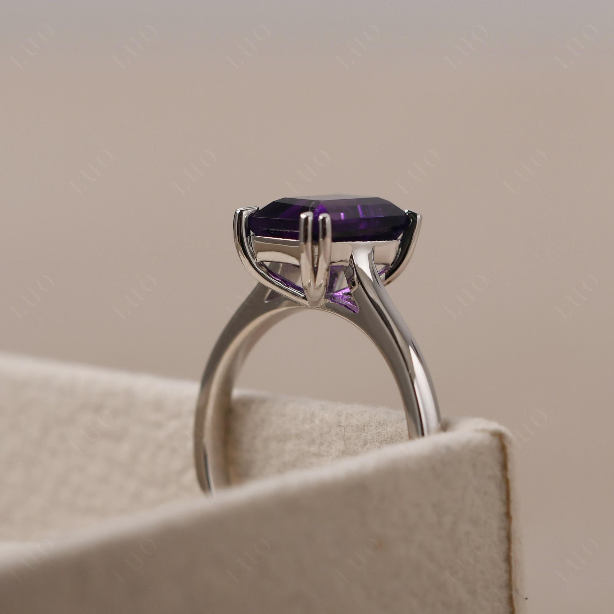 Emerald Cut Amethyst Solitaire Wedding Ring - LUO Jewelry