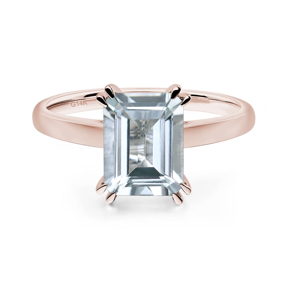Emerald Cut Aquamarine Solitaire Wedding Ring - LUO Jewelry #metal_14k rose gold