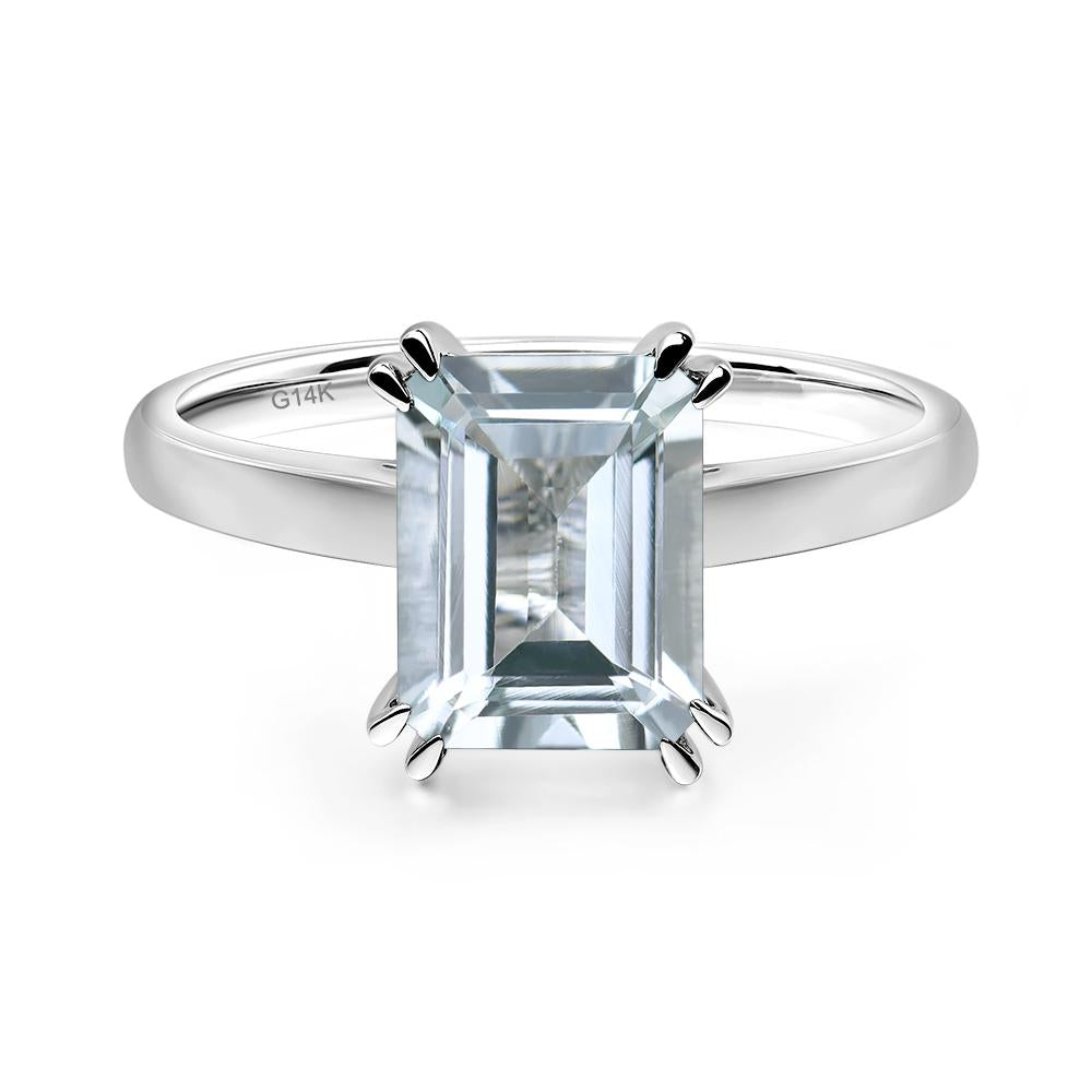 Emerald Cut Aquamarine Solitaire Wedding Ring - LUO Jewelry #metal_14k white gold