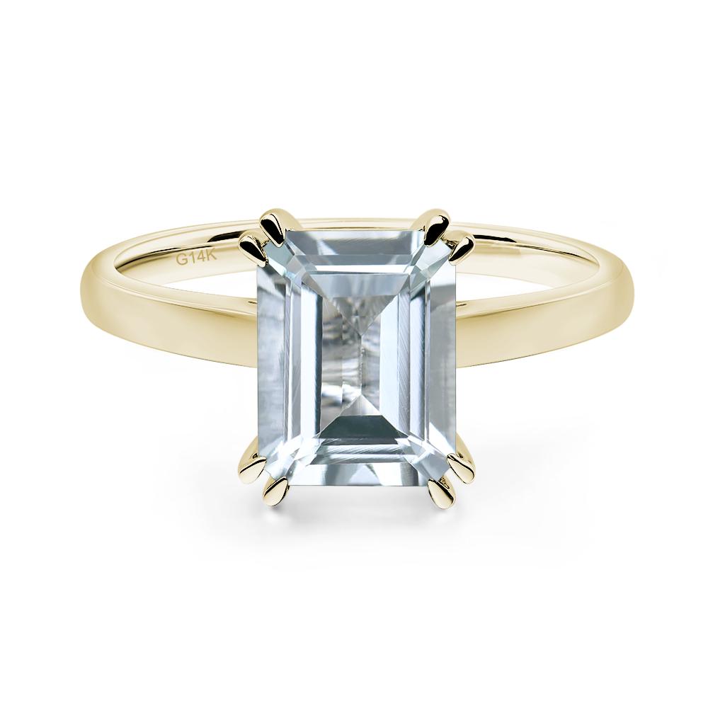 Emerald Cut Aquamarine Solitaire Wedding Ring - LUO Jewelry #metal_14k yellow gold