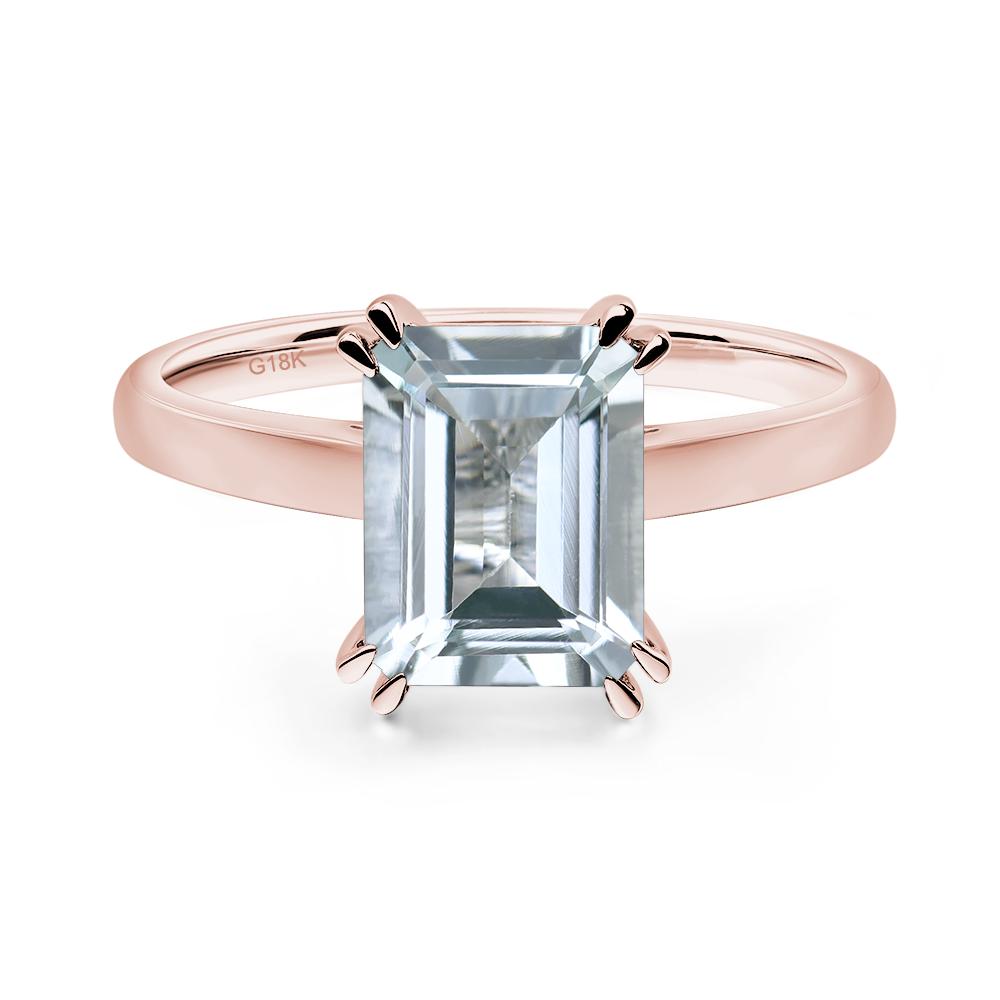 Emerald Cut Aquamarine Solitaire Wedding Ring - LUO Jewelry #metal_18k rose gold