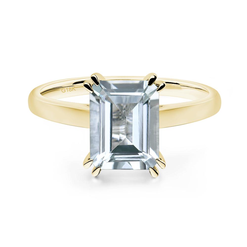 Emerald Cut Aquamarine Solitaire Wedding Ring - LUO Jewelry #metal_18k yellow gold