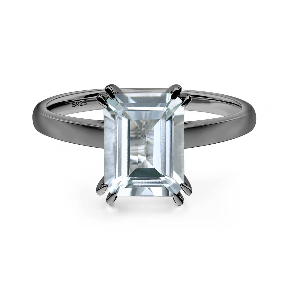 Emerald Cut Aquamarine Solitaire Wedding Ring - LUO Jewelry #metal_black finish sterling silver
