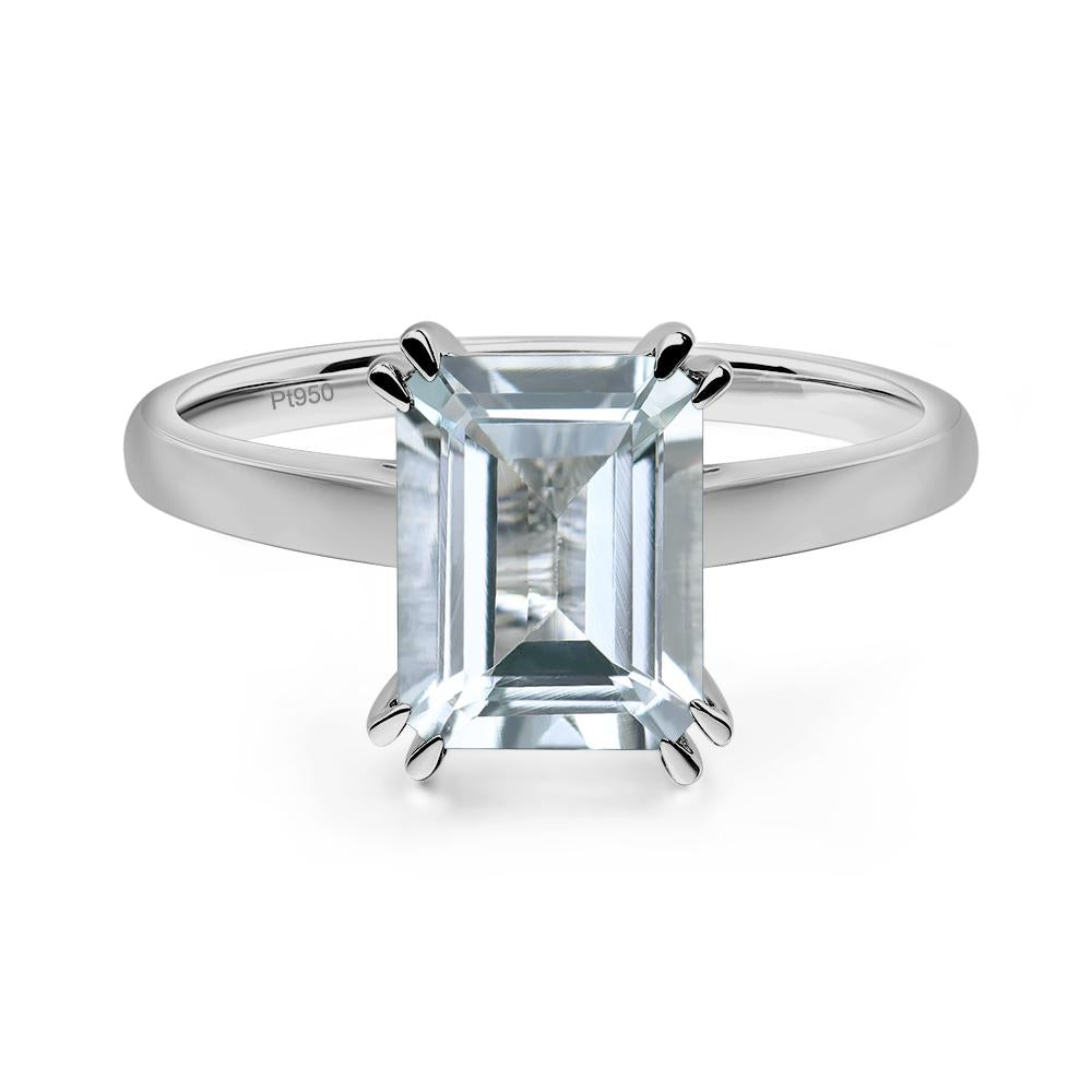 Emerald Cut Aquamarine Solitaire Wedding Ring - LUO Jewelry #metal_platinum