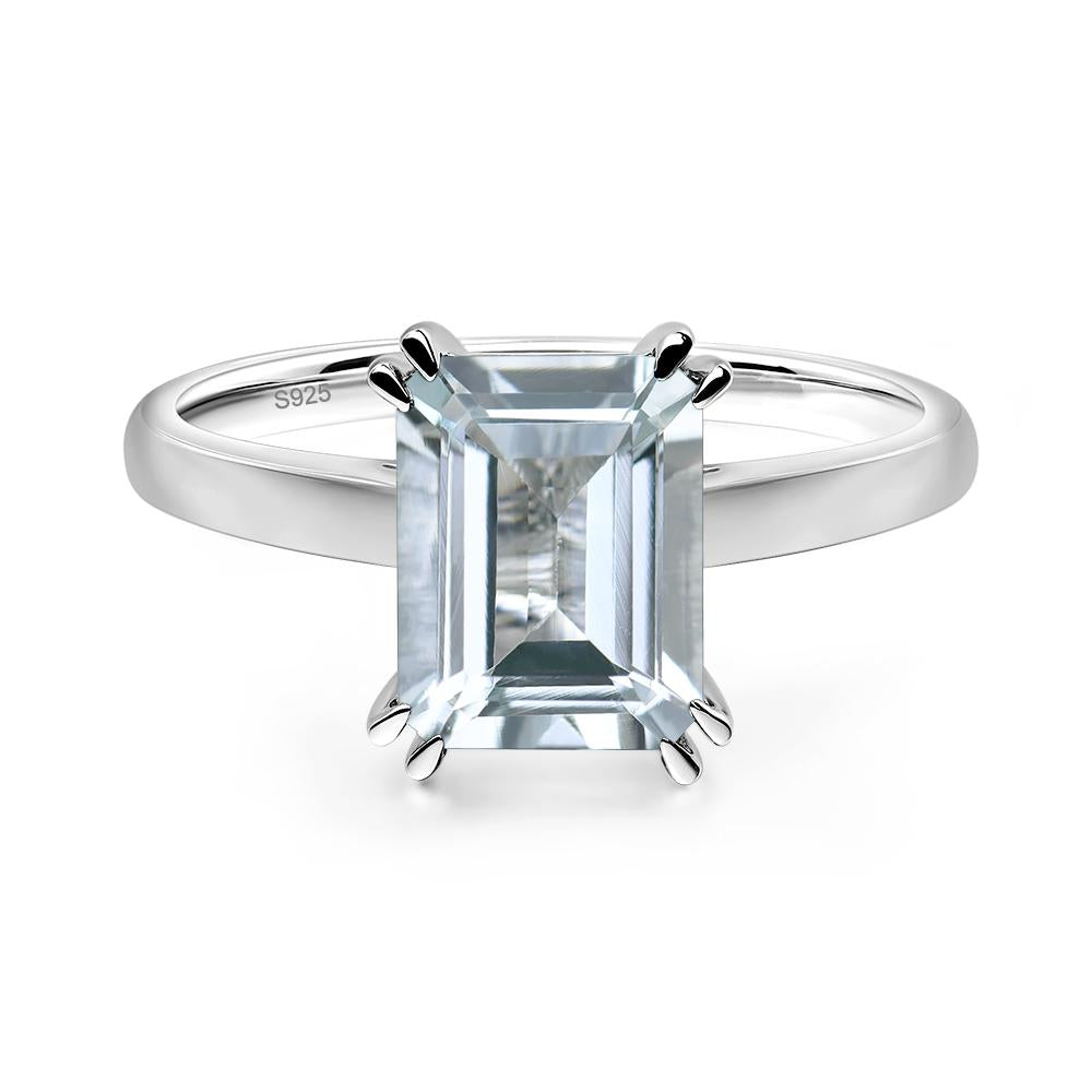 Emerald Cut Aquamarine Solitaire Wedding Ring - LUO Jewelry #metal_sterling silver