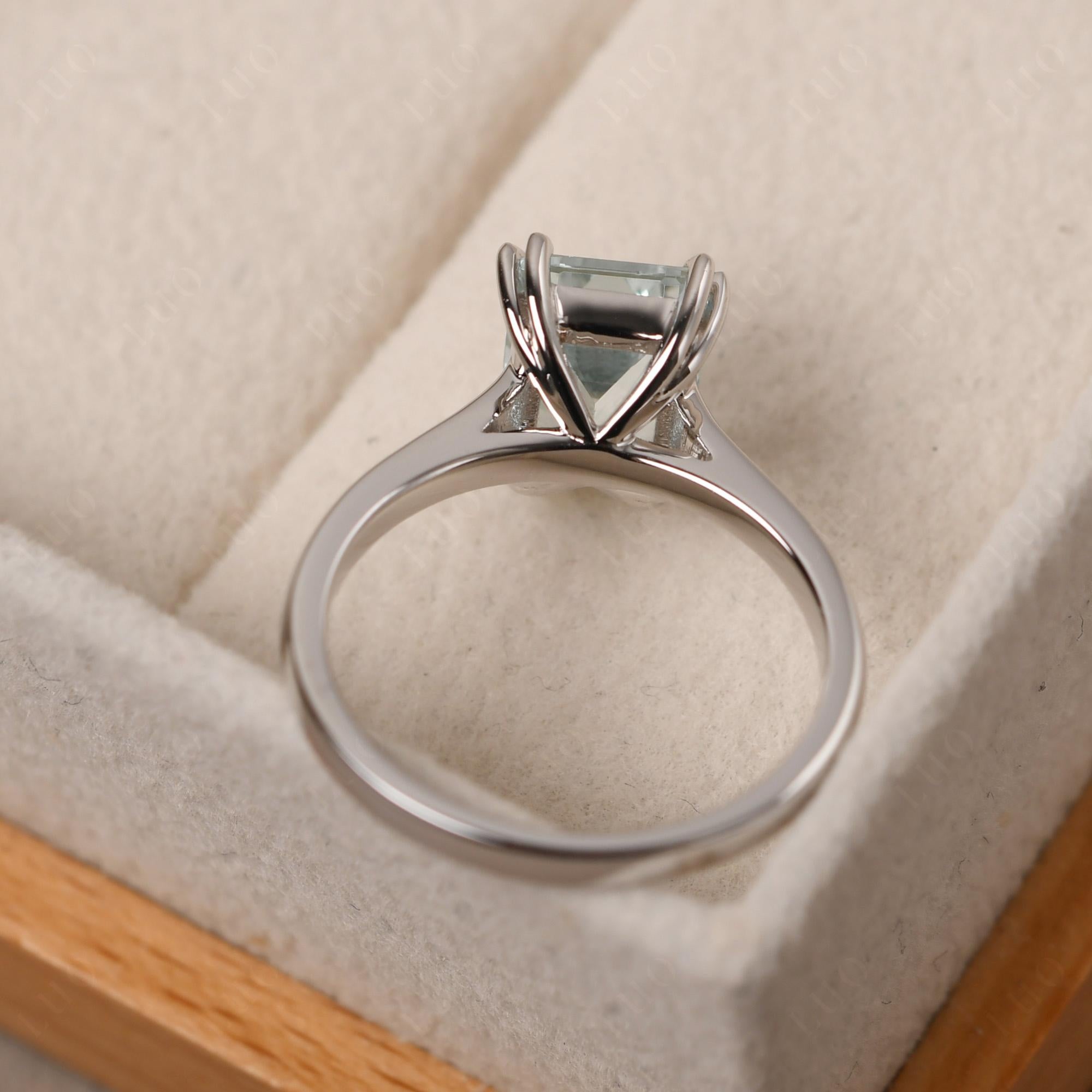 Emerald Cut Aquamarine Solitaire Wedding Ring - LUO Jewelry