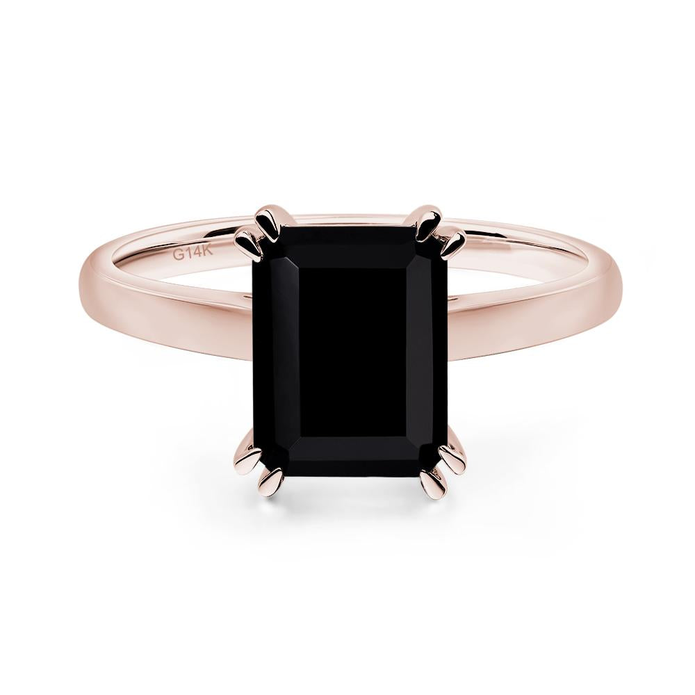 Emerald Cut Black Stone Solitaire Wedding Ring - LUO Jewelry #metal_14k rose gold