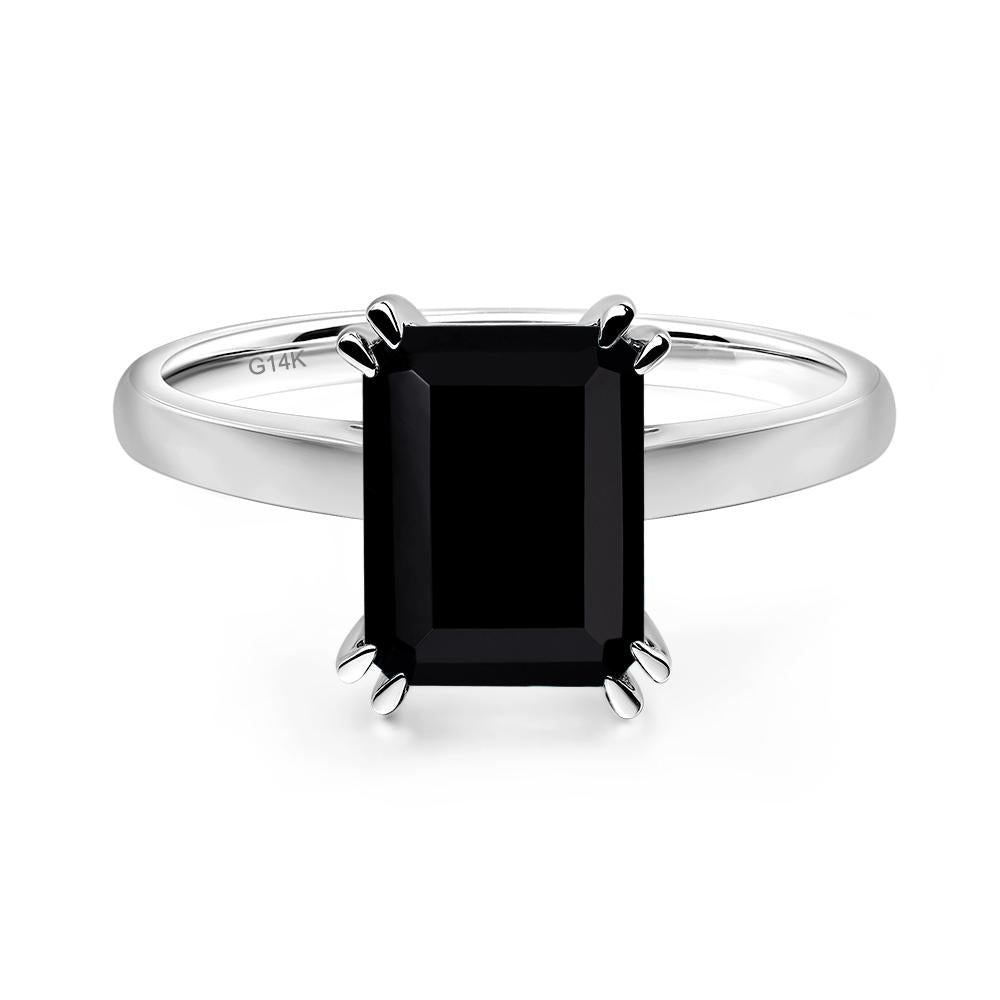 Emerald Cut Black Stone Solitaire Wedding Ring - LUO Jewelry #metal_14k white gold