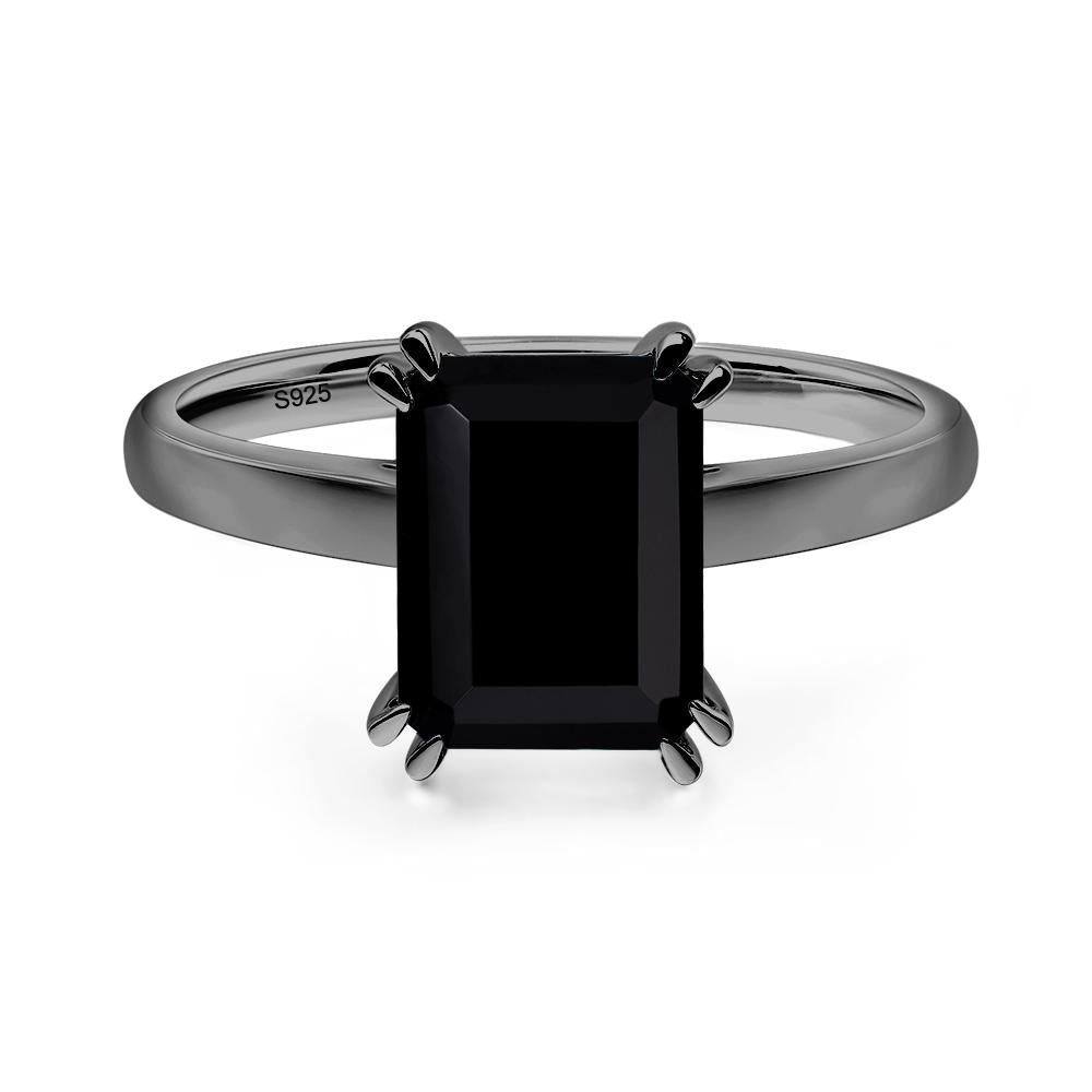 Emerald Cut Black Stone Solitaire Wedding Ring - LUO Jewelry #metal_black finish sterling silver