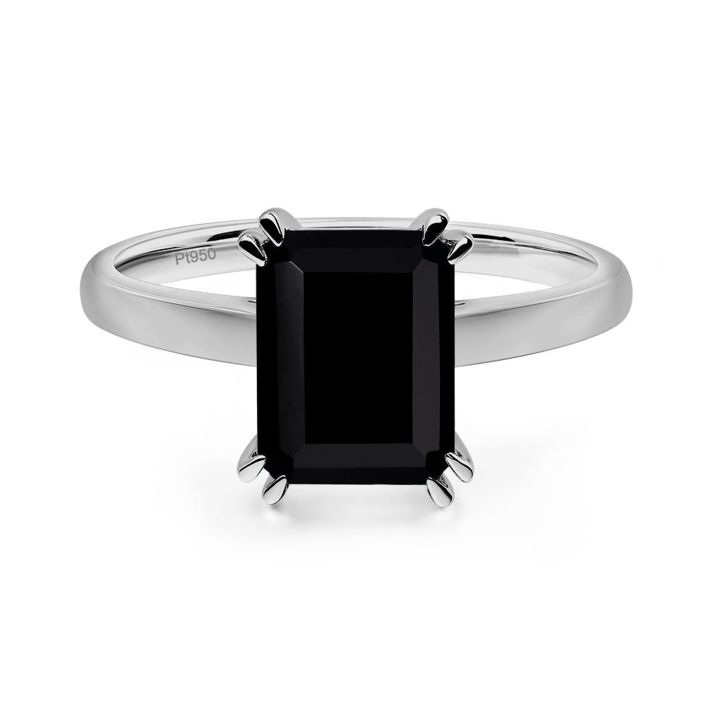 Emerald Cut Black Stone Solitaire Wedding Ring - LUO Jewelry #metal_platinum