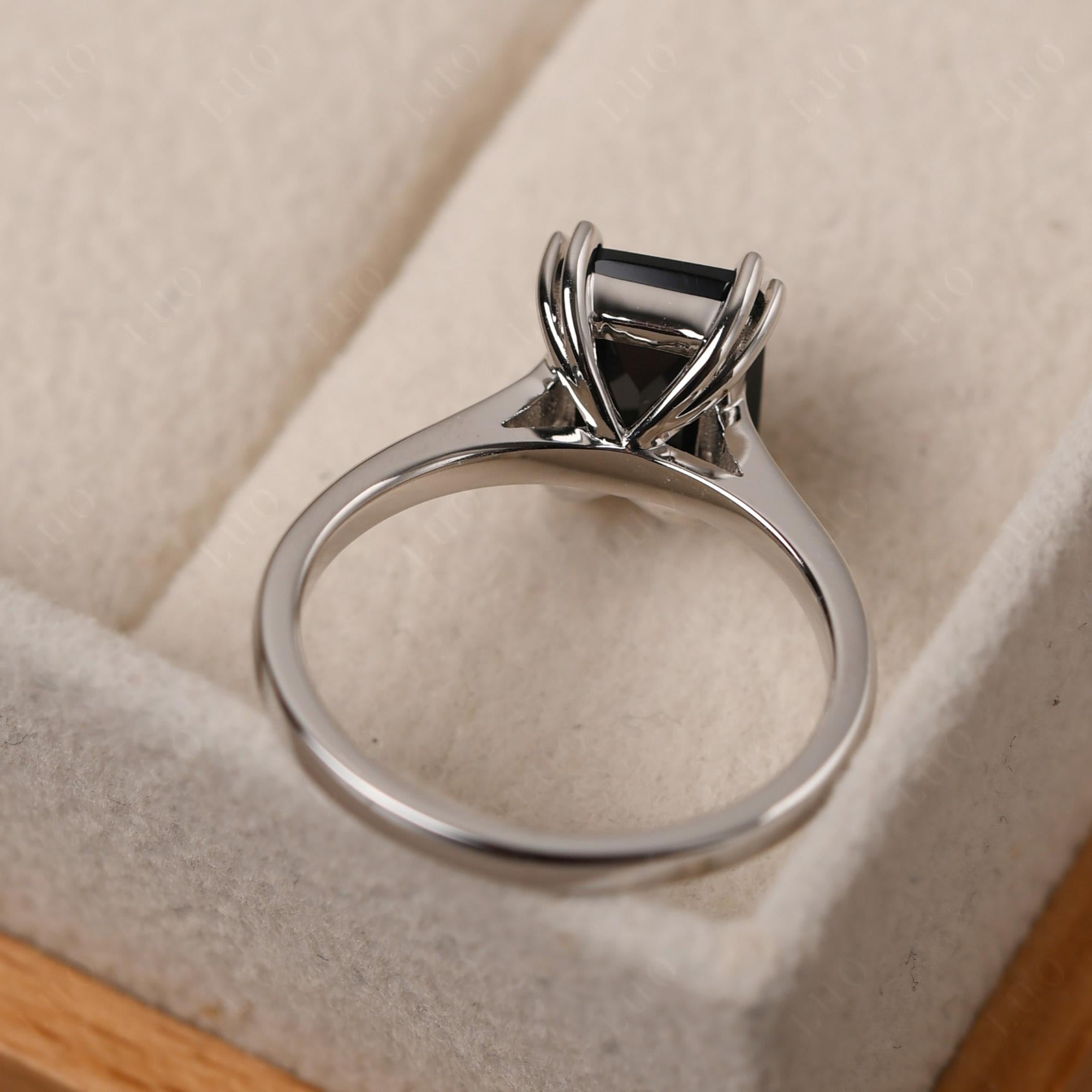 Emerald Cut Black Stone Solitaire Wedding Ring - LUO Jewelry