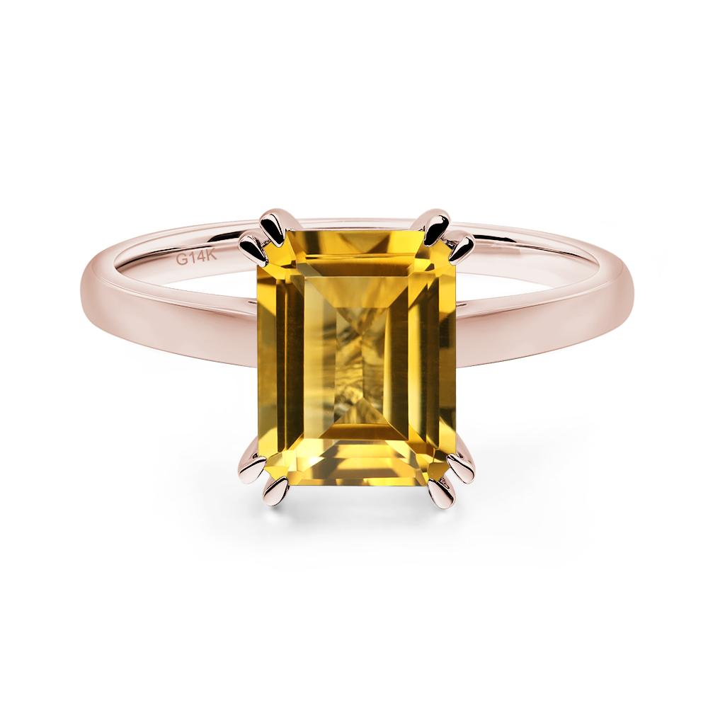 Emerald Cut Citrine Solitaire Wedding Ring - LUO Jewelry #metal_14k rose gold