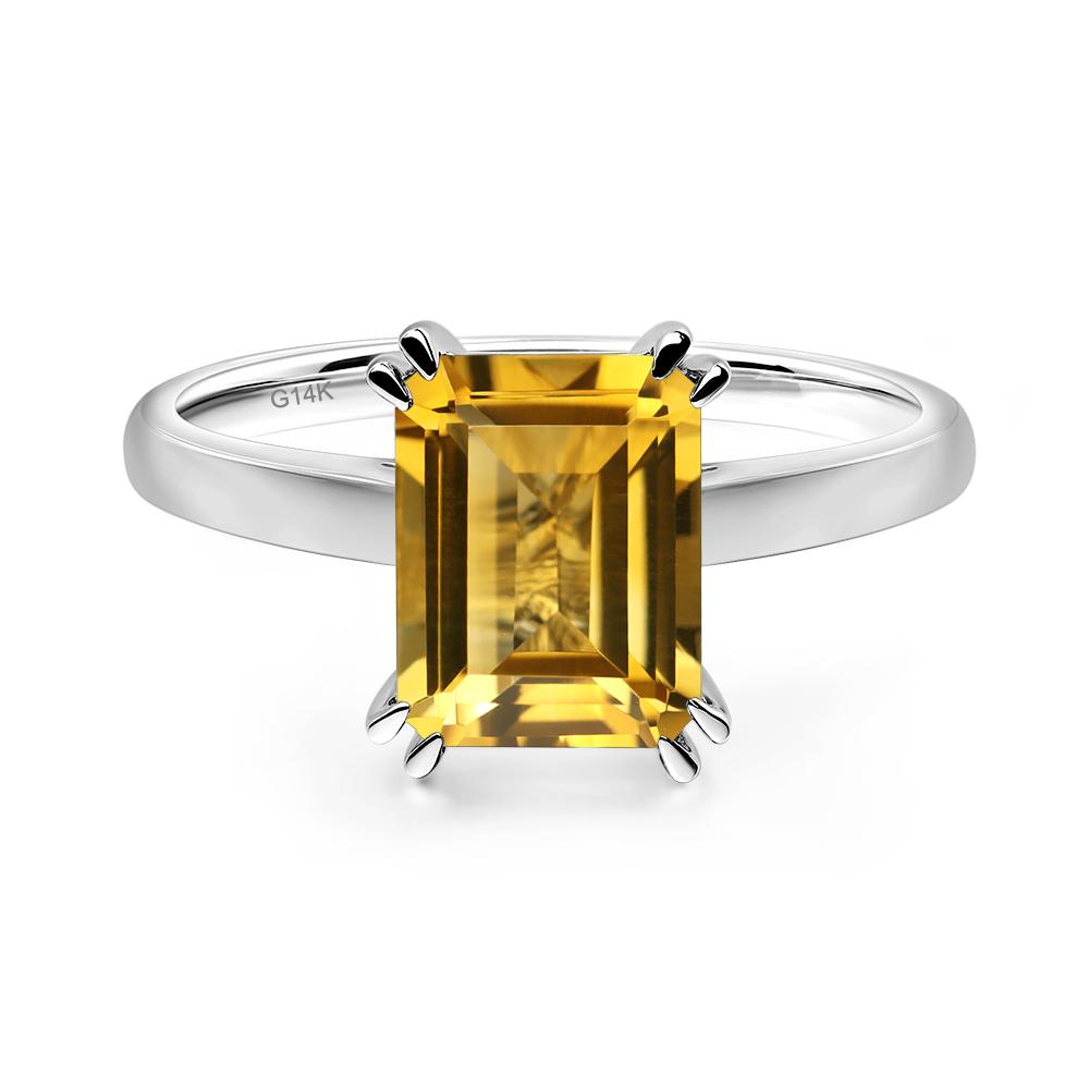 Emerald Cut Citrine Solitaire Wedding Ring - LUO Jewelry #metal_14k white gold