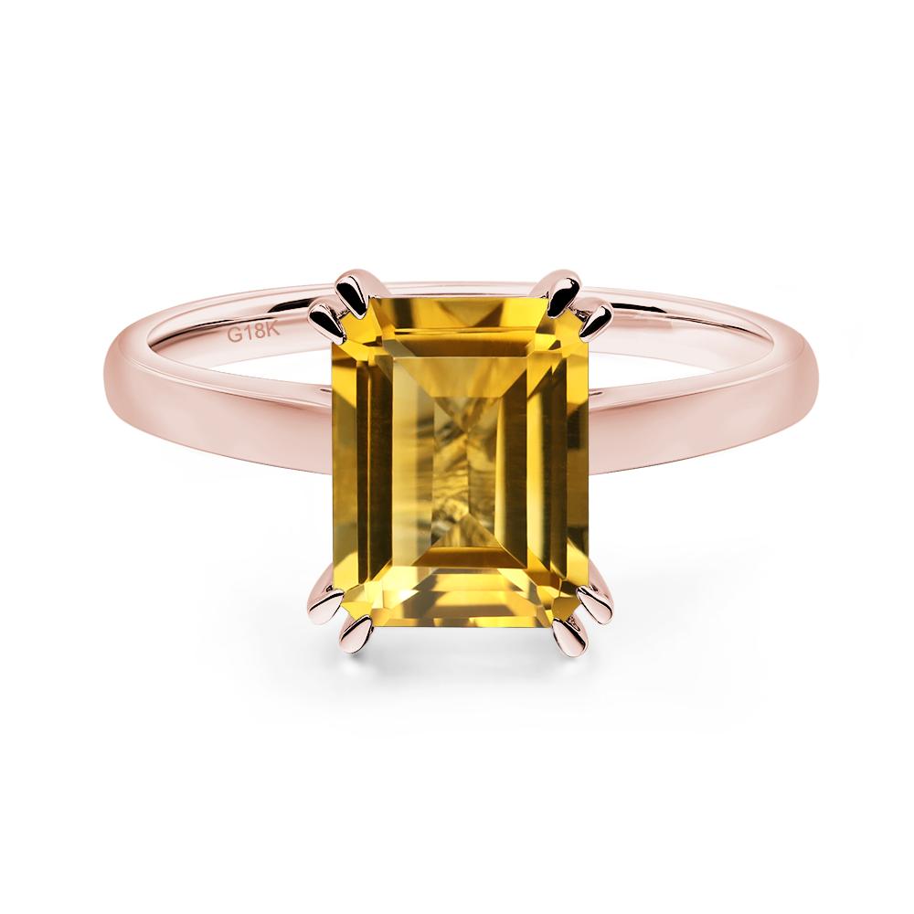 Emerald Cut Citrine Solitaire Wedding Ring - LUO Jewelry #metal_18k rose gold