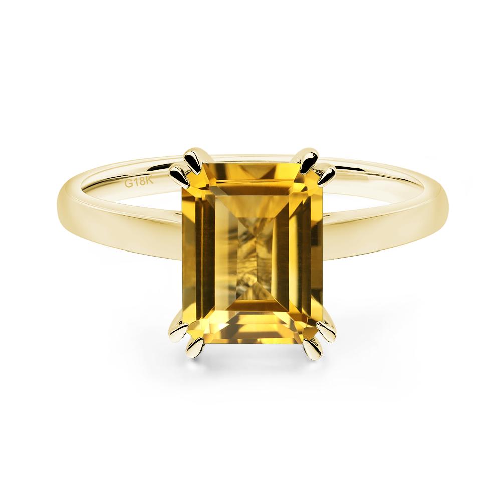 Emerald Cut Citrine Solitaire Wedding Ring - LUO Jewelry #metal_18k yellow gold