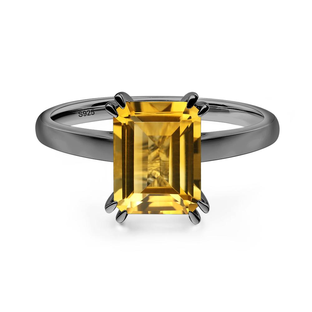 Emerald Cut Citrine Solitaire Wedding Ring - LUO Jewelry #metal_black finish sterling silver