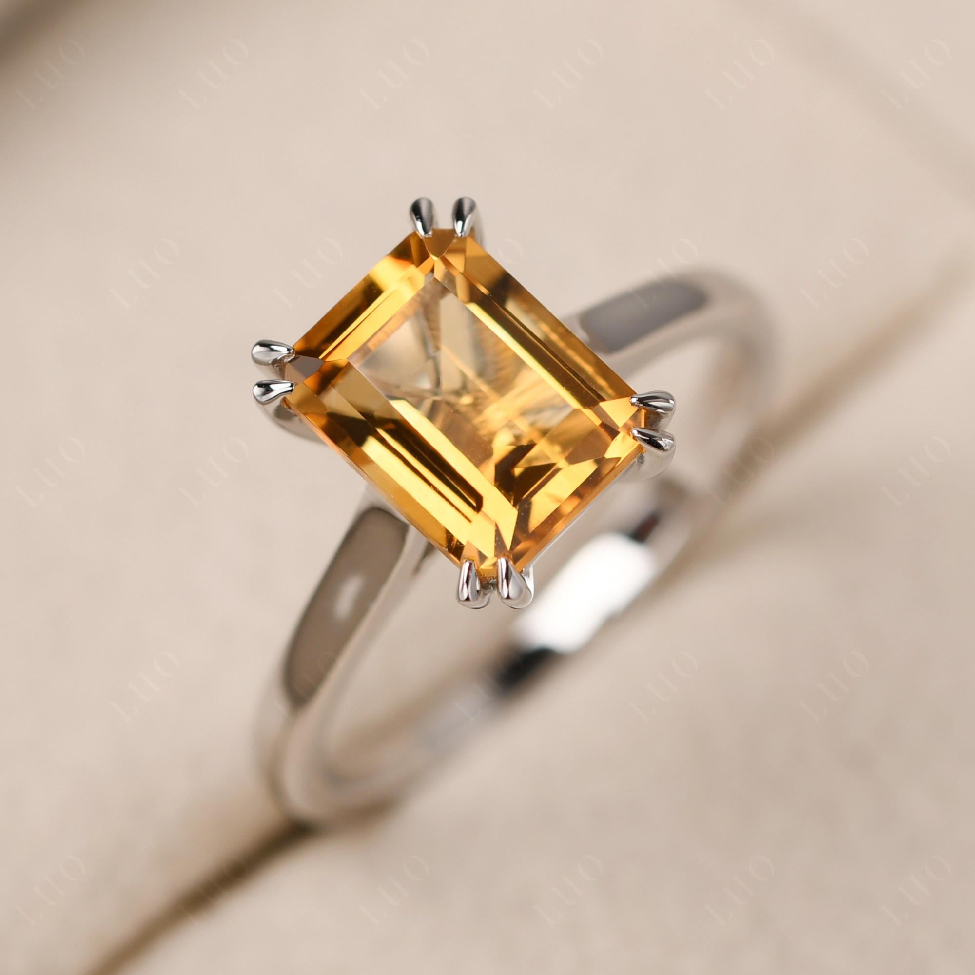 Emerald Cut Citrine Solitaire Wedding Ring - LUO Jewelry