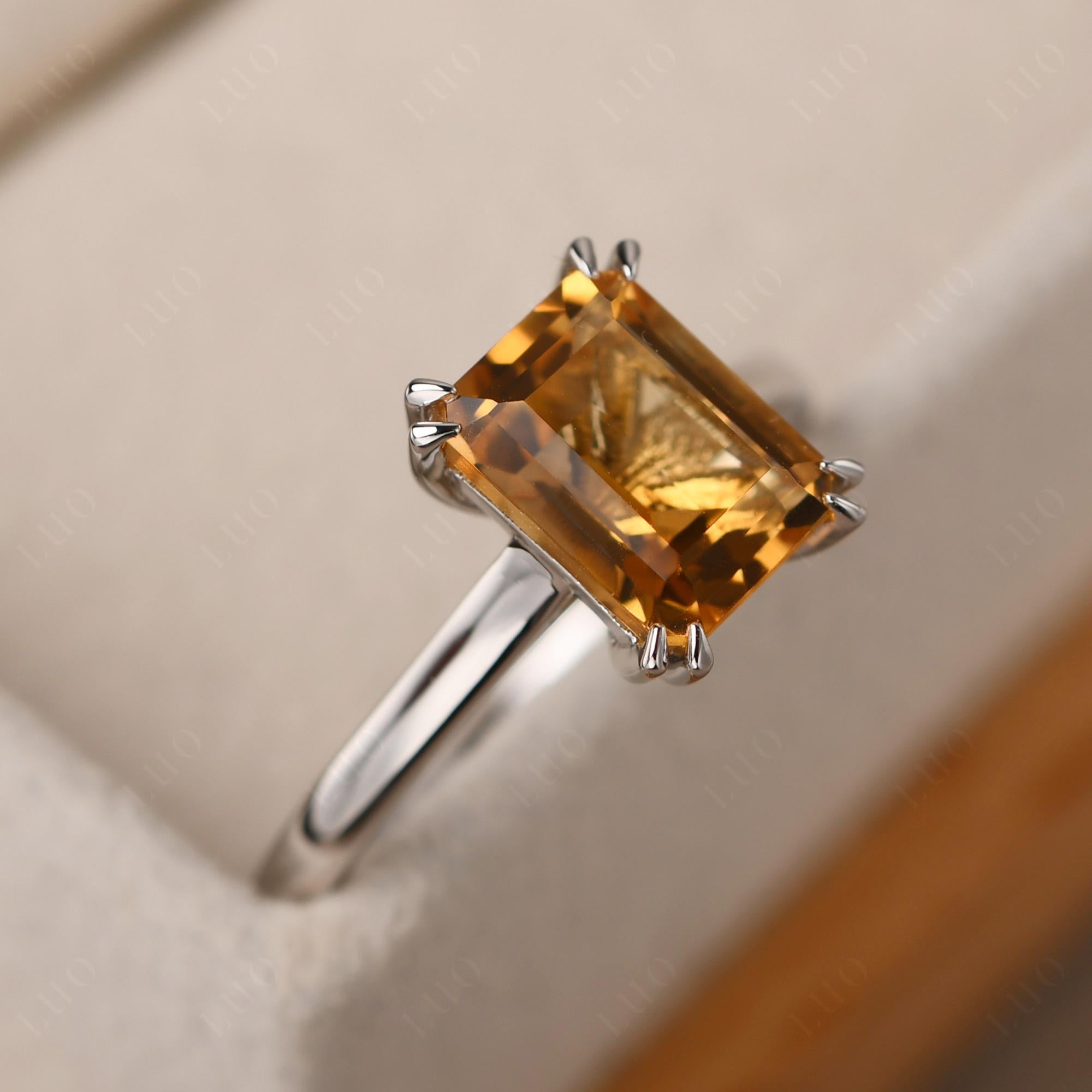 Emerald Cut Citrine Solitaire Wedding Ring - LUO Jewelry
