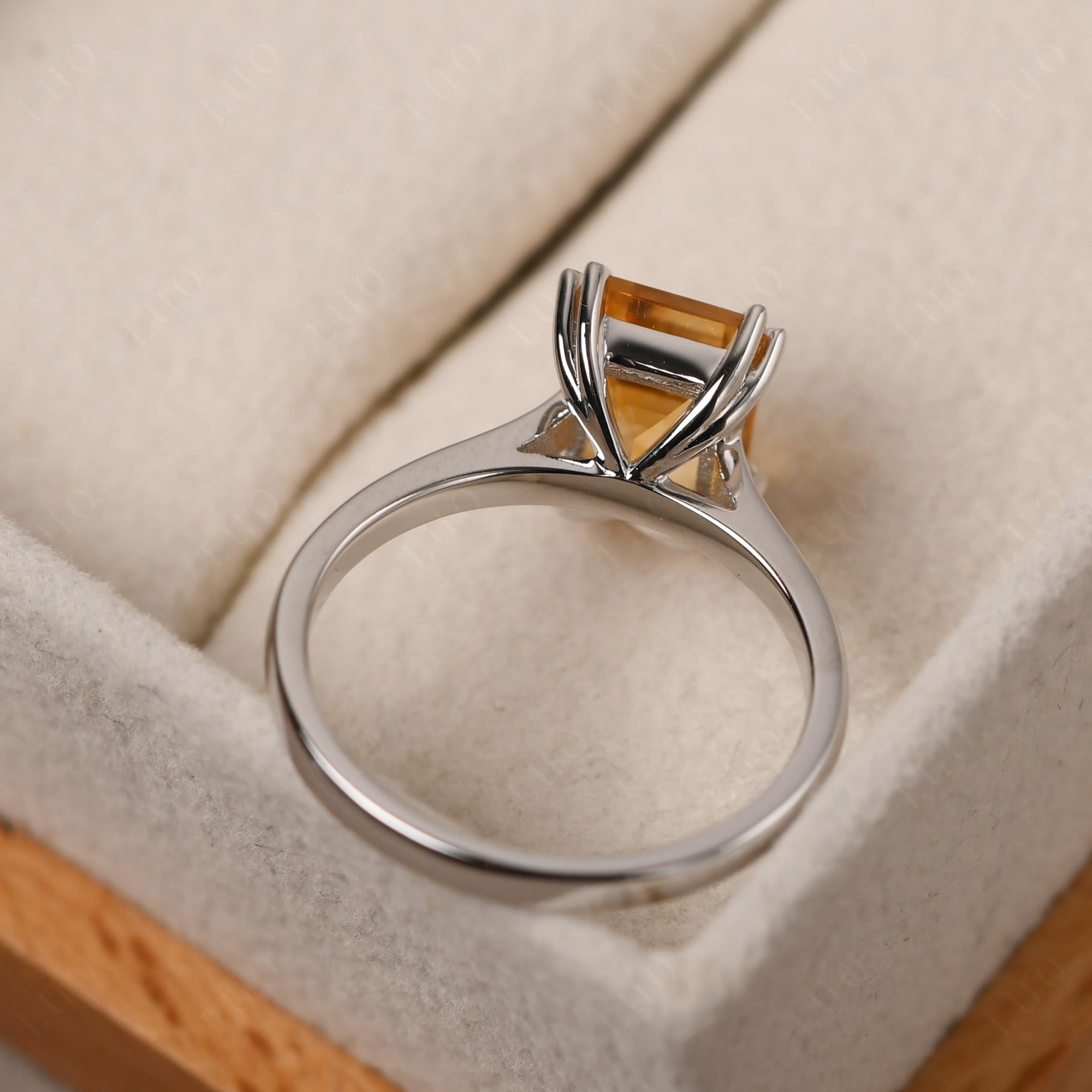 Emerald Cut Citrine Solitaire Wedding Ring - LUO Jewelry
