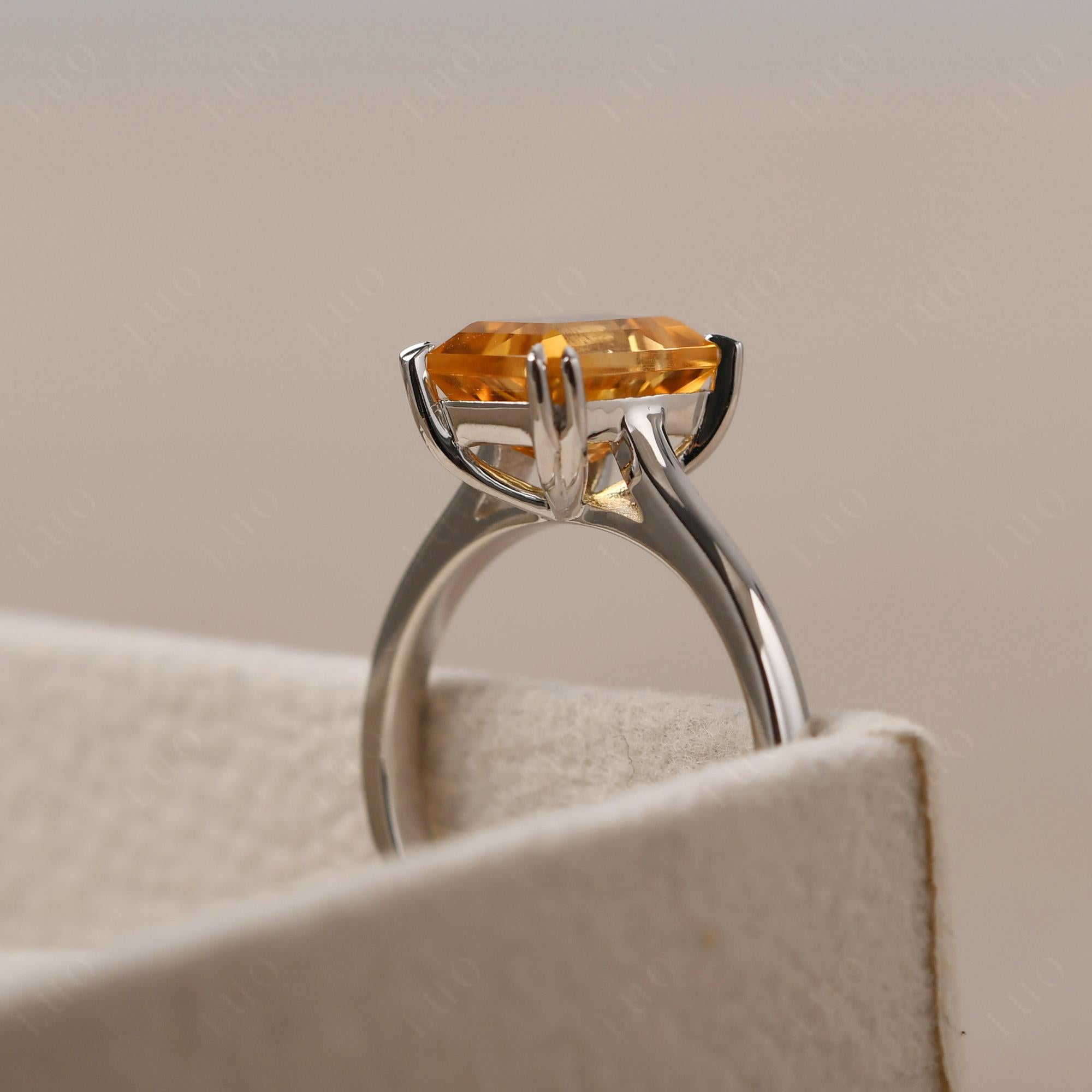 Emerald Cut Citrine Solitaire Wedding Ring - LUO Jewelry