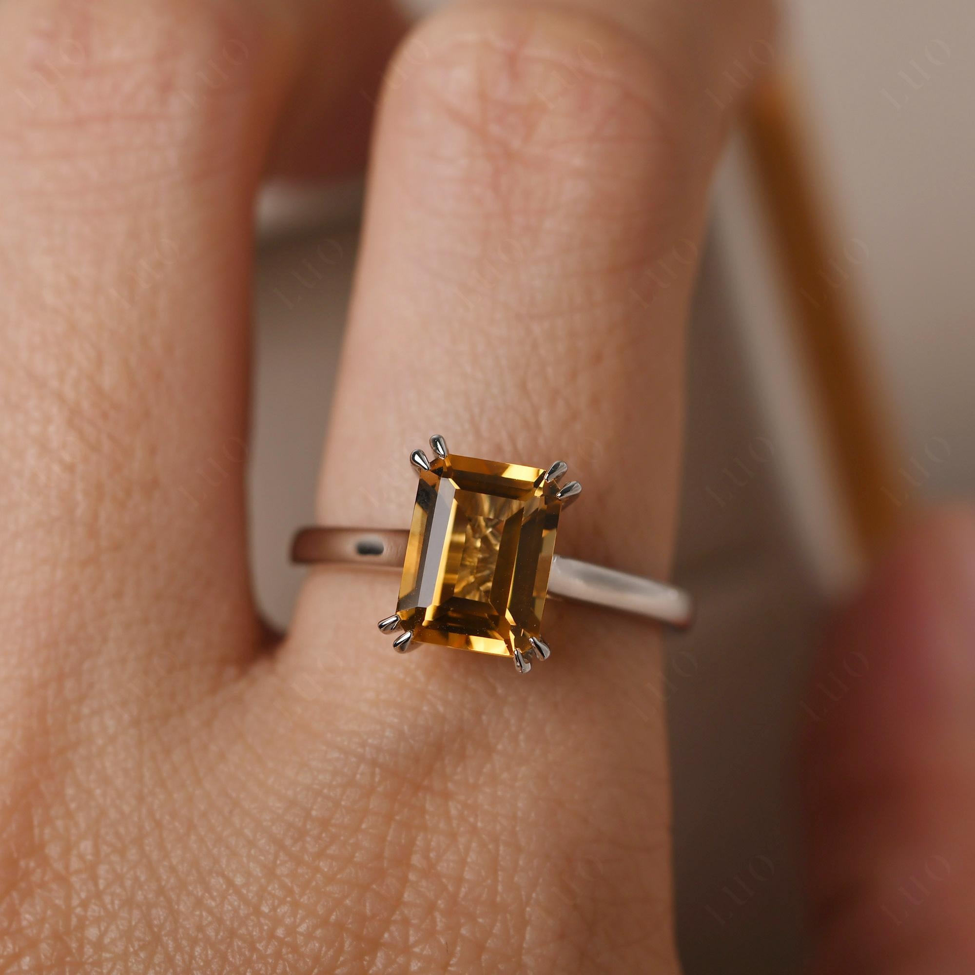 Emerald Cut Citrine Solitaire Wedding Ring - LUO Jewelry