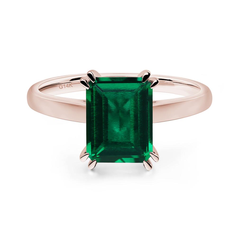 Emerald Cut Lab Grown Emerald Solitaire Wedding Ring - LUO Jewelry #metal_14k rose gold