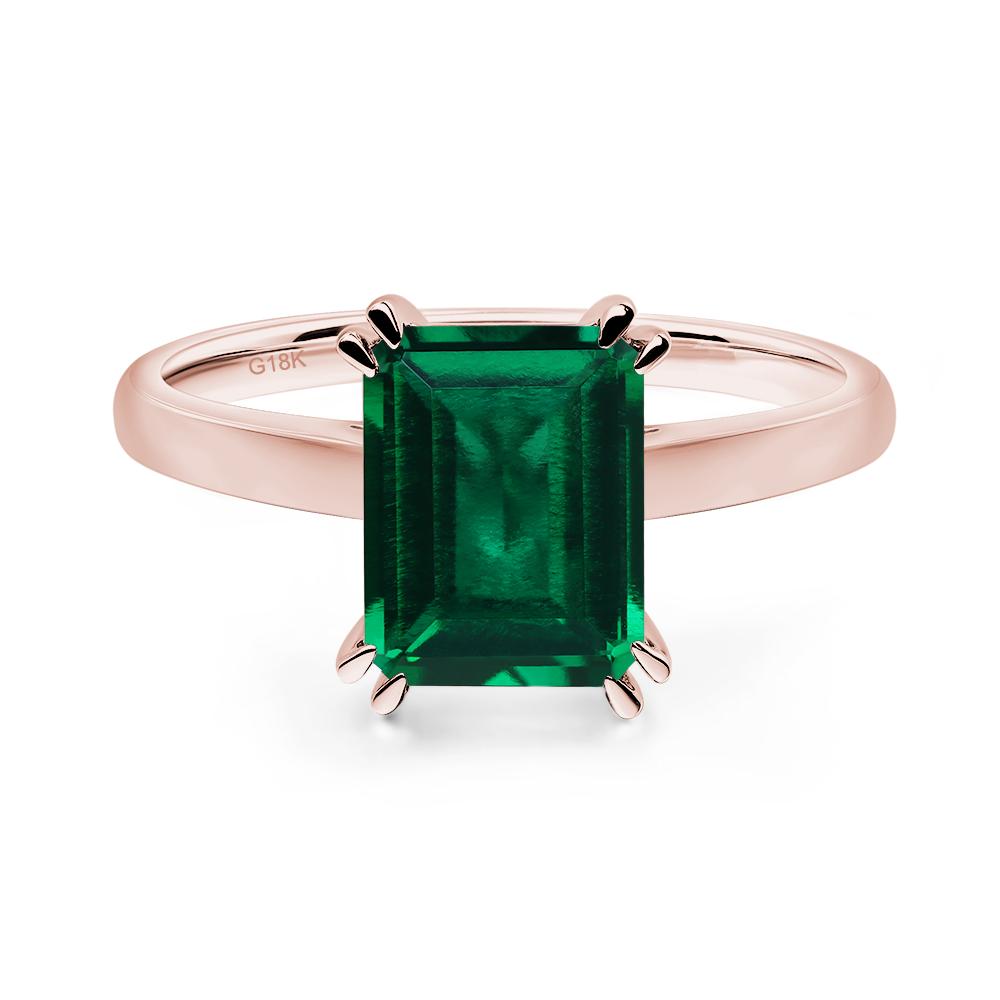 Emerald Cut Lab Grown Emerald Solitaire Wedding Ring - LUO Jewelry #metal_18k rose gold