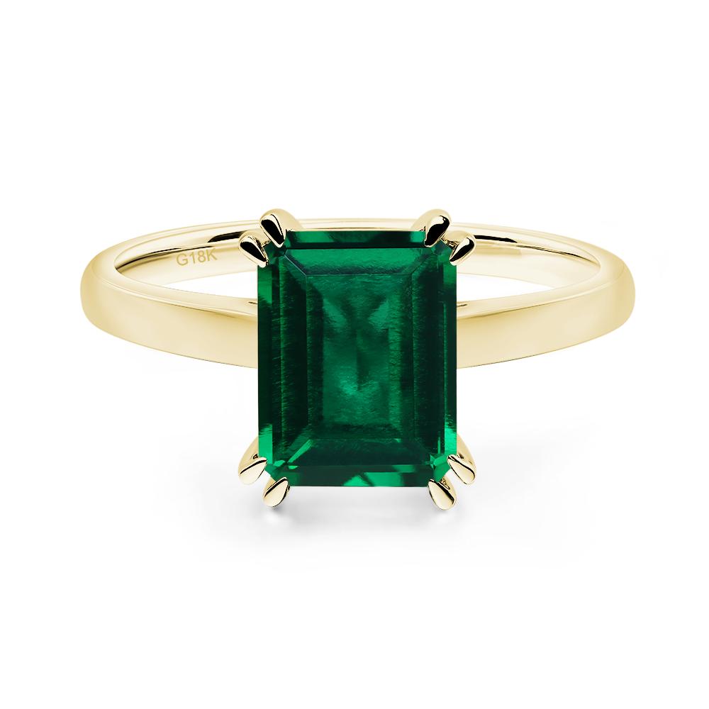 Emerald Cut Lab Grown Emerald Solitaire Wedding Ring - LUO Jewelry #metal_18k yellow gold