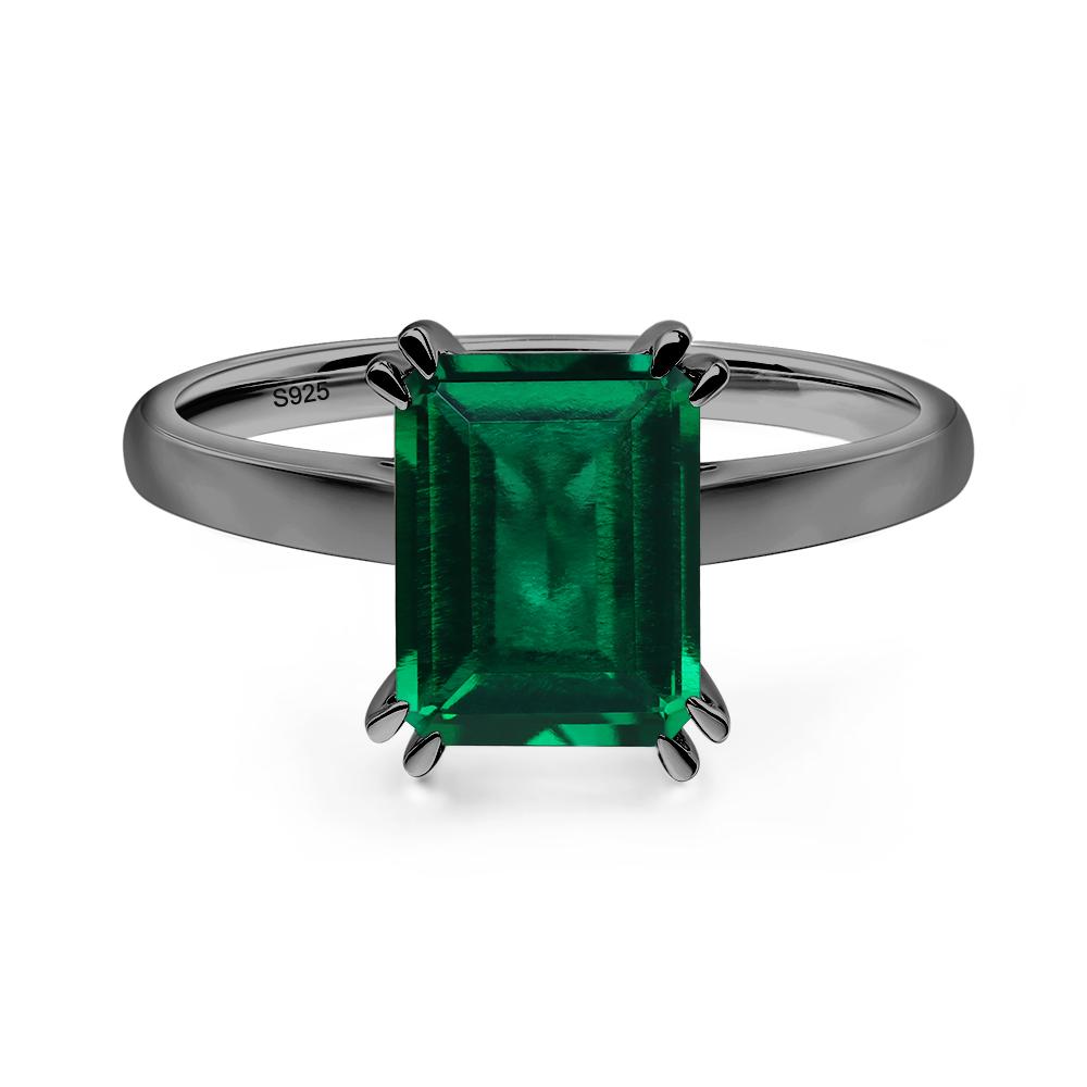 Emerald Cut Lab Grown Emerald Solitaire Wedding Ring - LUO Jewelry #metal_black finish sterling silver