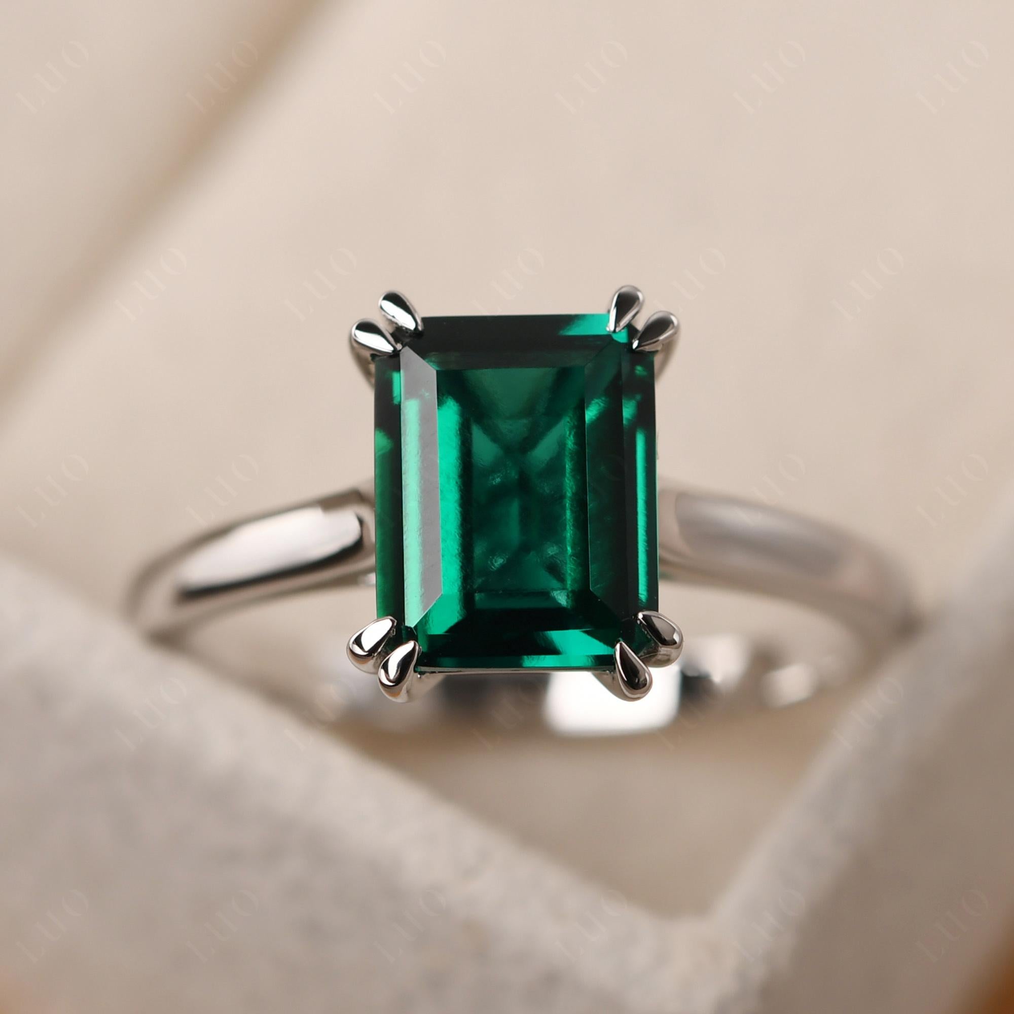 Emerald Cut Lab Grown Emerald Solitaire Wedding Ring - LUO Jewelry