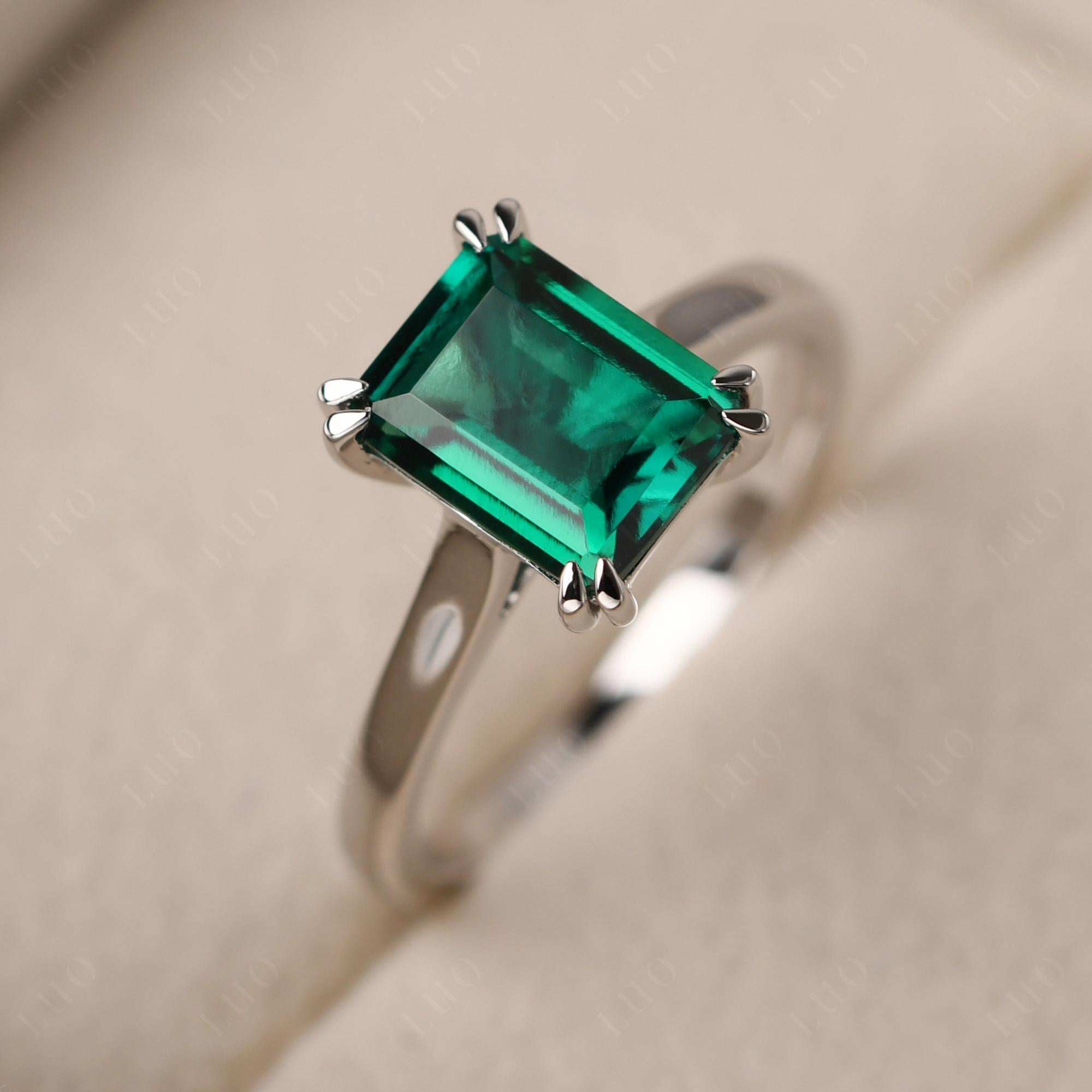 Emerald Cut Lab Grown Emerald Solitaire Wedding Ring - LUO Jewelry