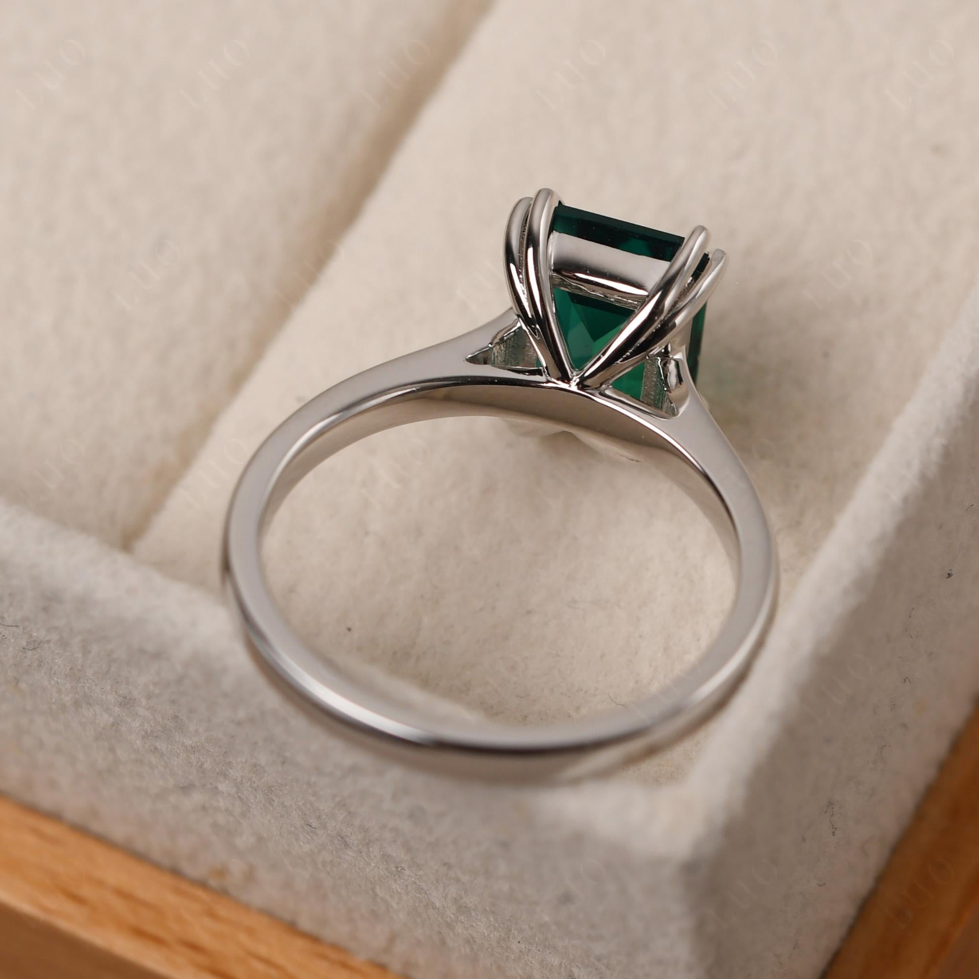 Emerald Cut Lab Grown Emerald Solitaire Wedding Ring - LUO Jewelry