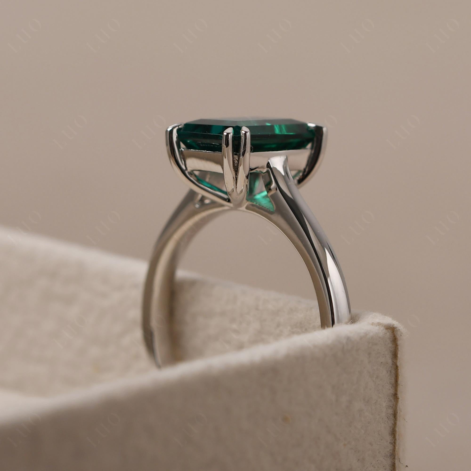 Emerald Cut Lab Grown Emerald Solitaire Wedding Ring - LUO Jewelry
