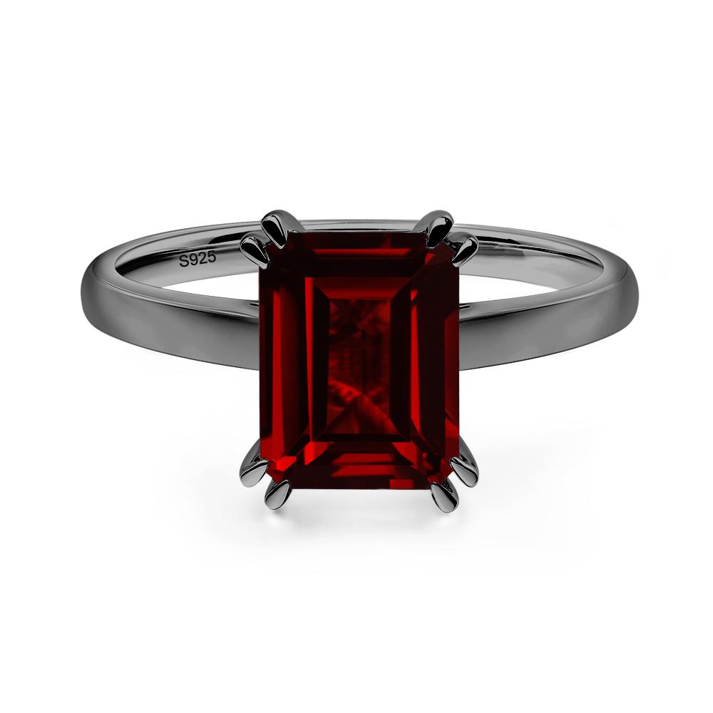 Emerald Cut Garnet Solitaire Wedding Ring - LUO Jewelry #metal_black finish sterling silver