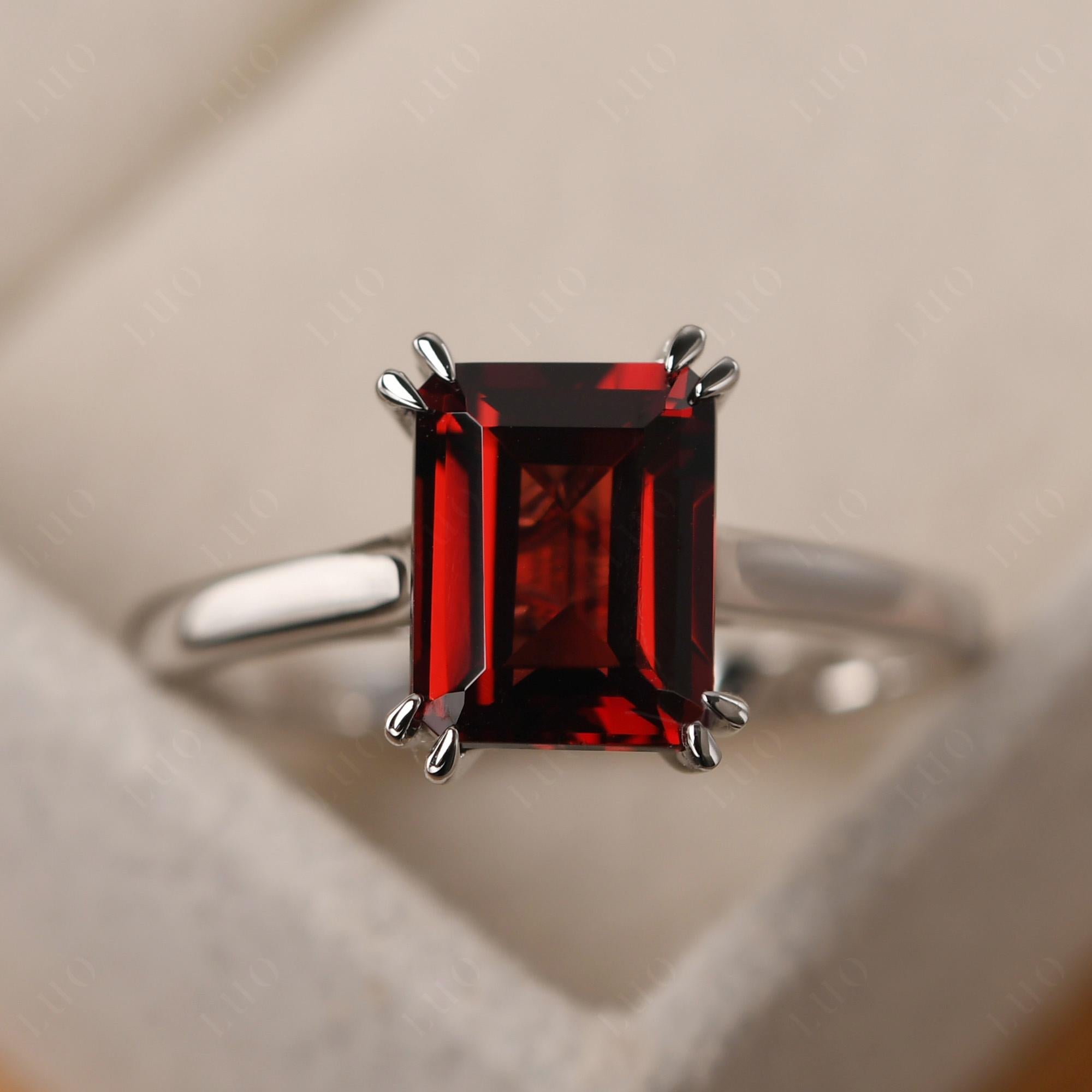 Emerald Cut Garnet Solitaire Wedding Ring - LUO Jewelry