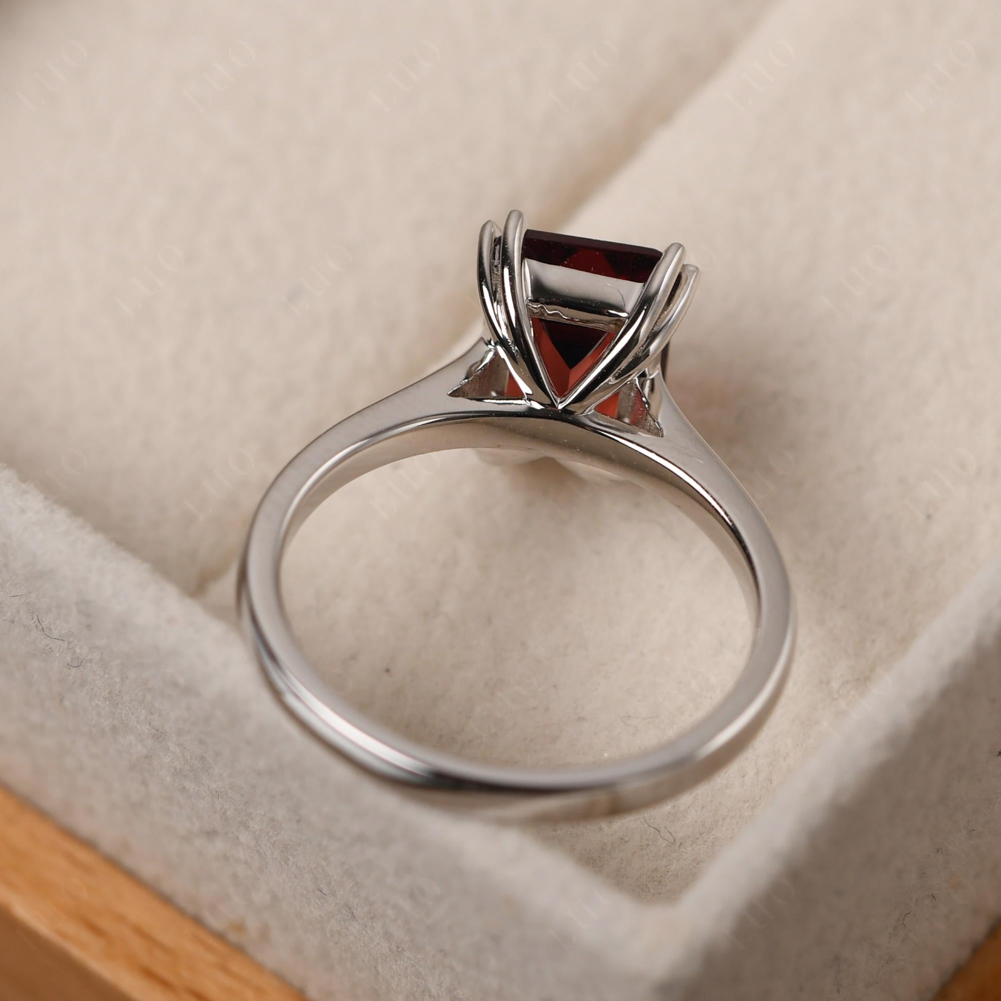 Emerald Cut Garnet Solitaire Wedding Ring - LUO Jewelry