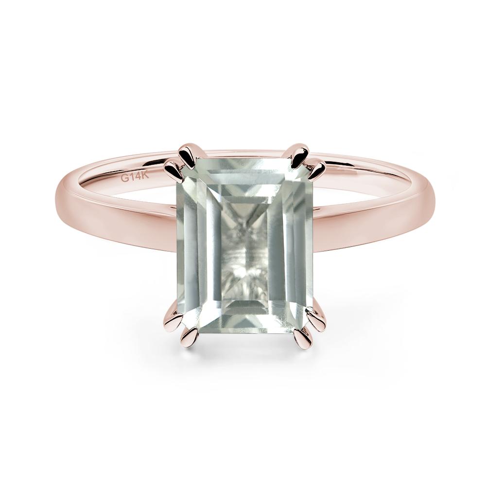 Emerald Cut Green Amethyst Solitaire Wedding Ring - LUO Jewelry #metal_14k rose gold