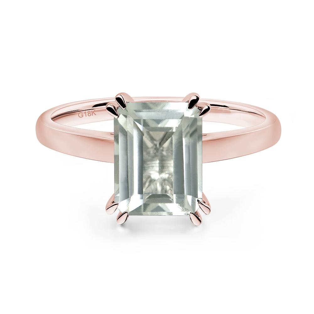 Emerald Cut Green Amethyst Solitaire Wedding Ring - LUO Jewelry #metal_18k rose gold