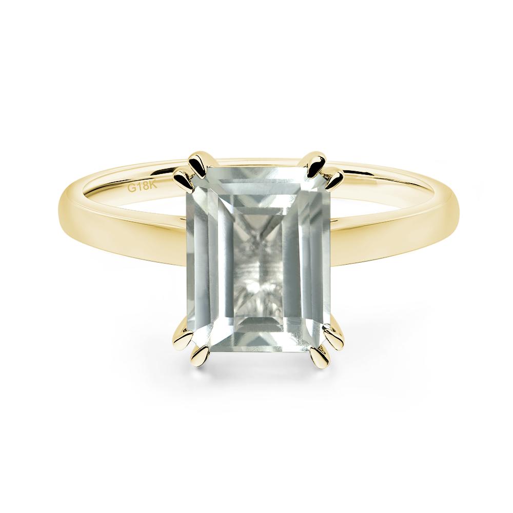 Emerald Cut Green Amethyst Solitaire Wedding Ring - LUO Jewelry #metal_18k yellow gold