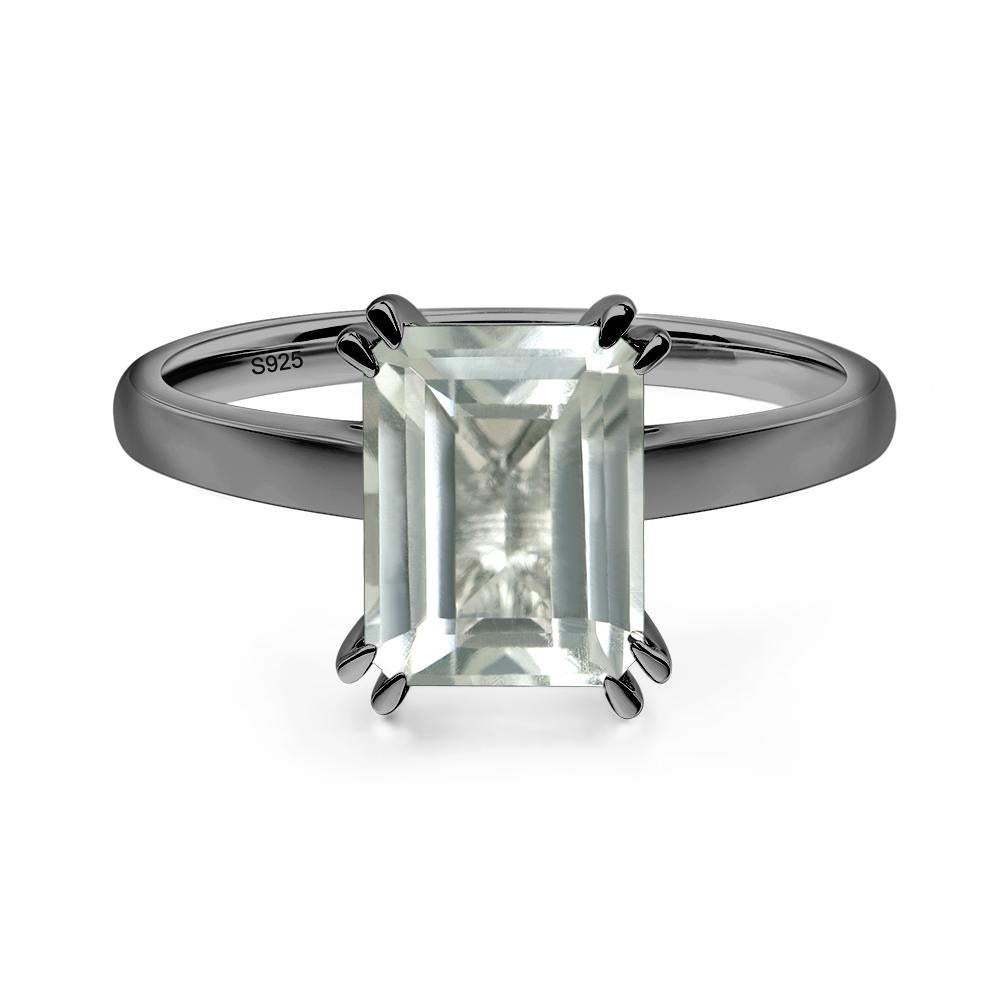 Emerald Cut Green Amethyst Solitaire Wedding Ring - LUO Jewelry #metal_black finish sterling silver