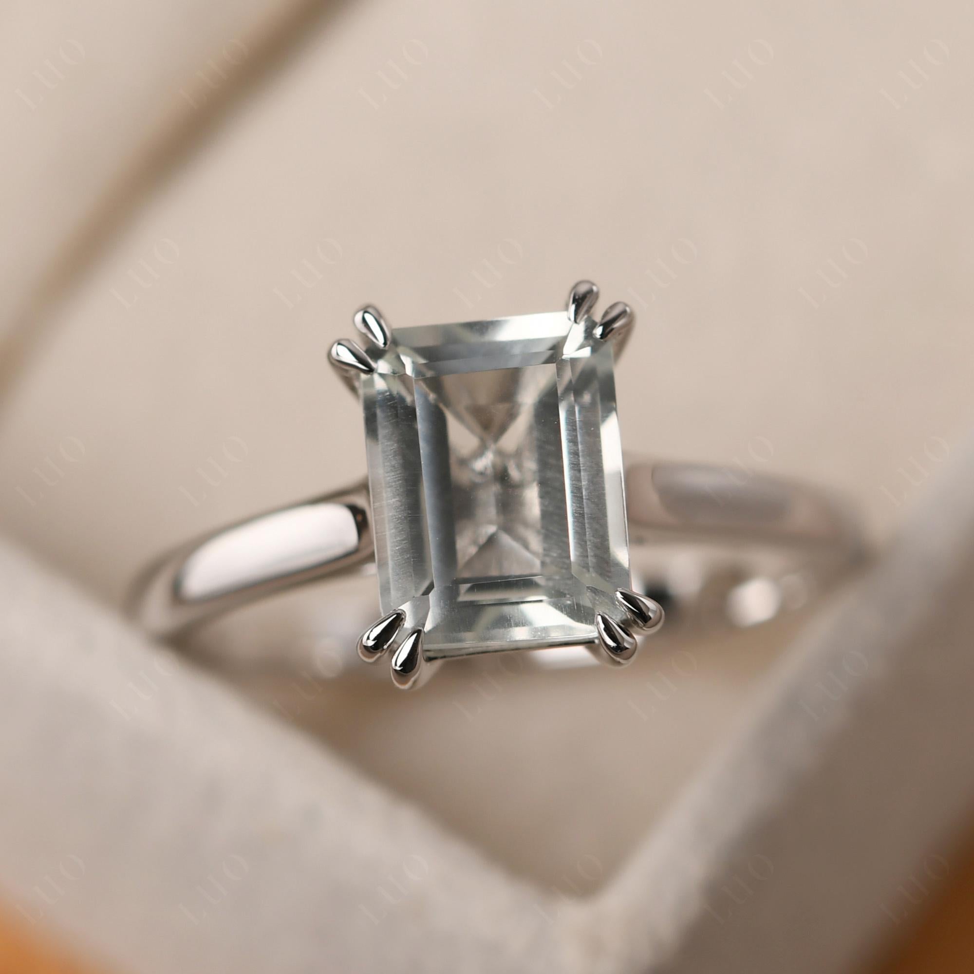 Emerald Cut Green Amethyst Solitaire Wedding Ring - LUO Jewelry