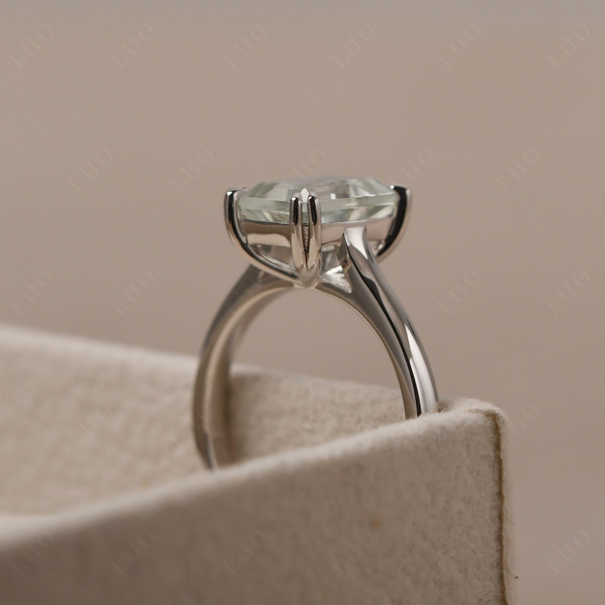 Emerald Cut Green Amethyst Solitaire Wedding Ring - LUO Jewelry