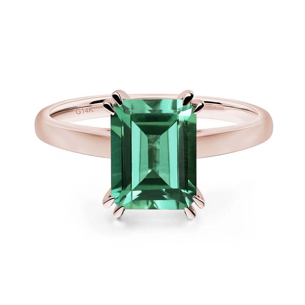 Emerald Cut Lab Grown Green Sapphire Solitaire Wedding Ring - LUO Jewelry #metal_14k rose gold