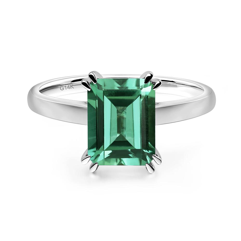 Emerald Cut Lab Grown Green Sapphire Solitaire Wedding Ring - LUO Jewelry #metal_14k white gold