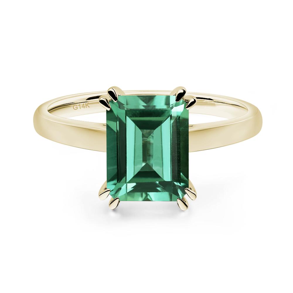 Emerald Cut Lab Grown Green Sapphire Solitaire Wedding Ring - LUO Jewelry #metal_14k yellow gold