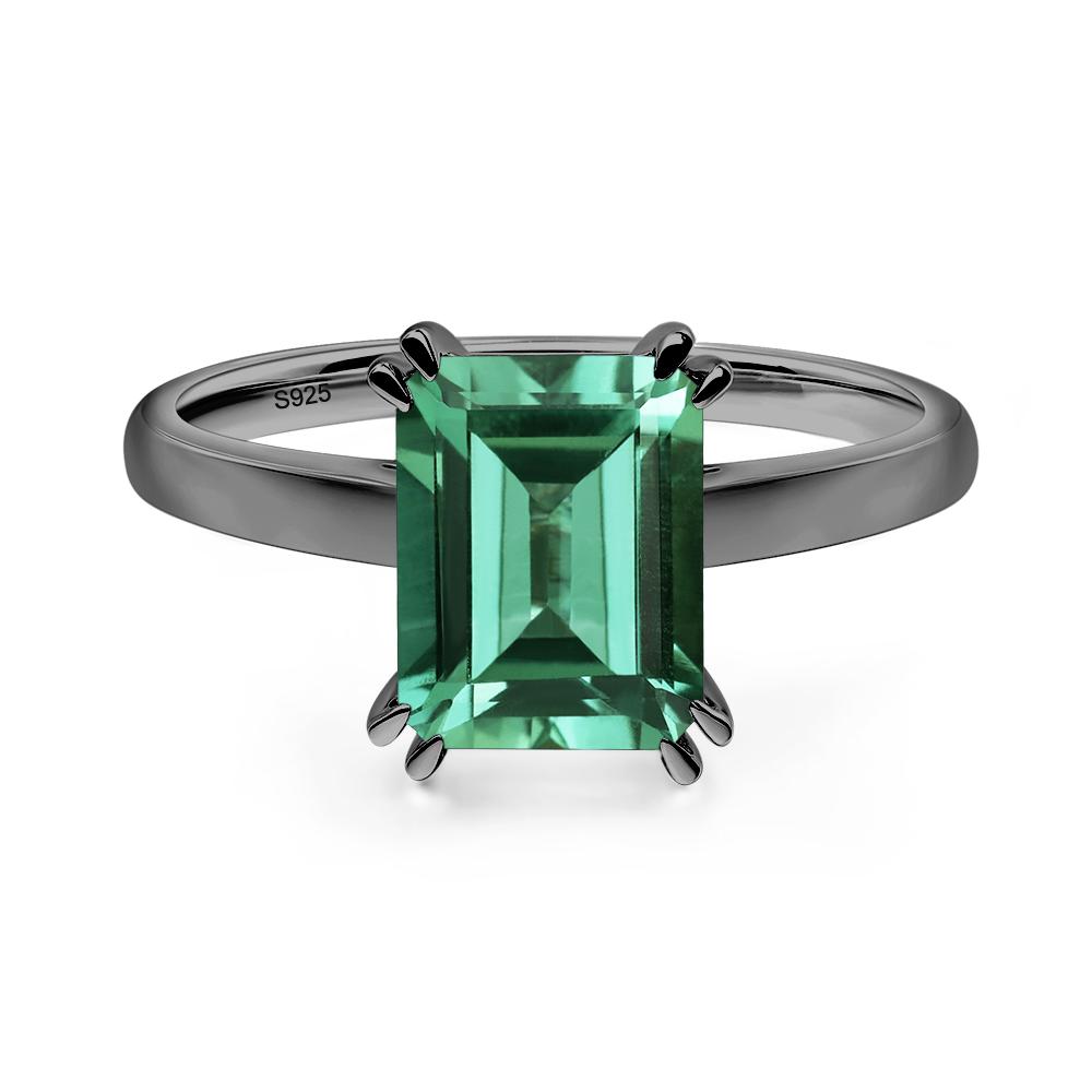 Emerald Cut Lab Grown Green Sapphire Solitaire Wedding Ring - LUO Jewelry #metal_black finish sterling silver
