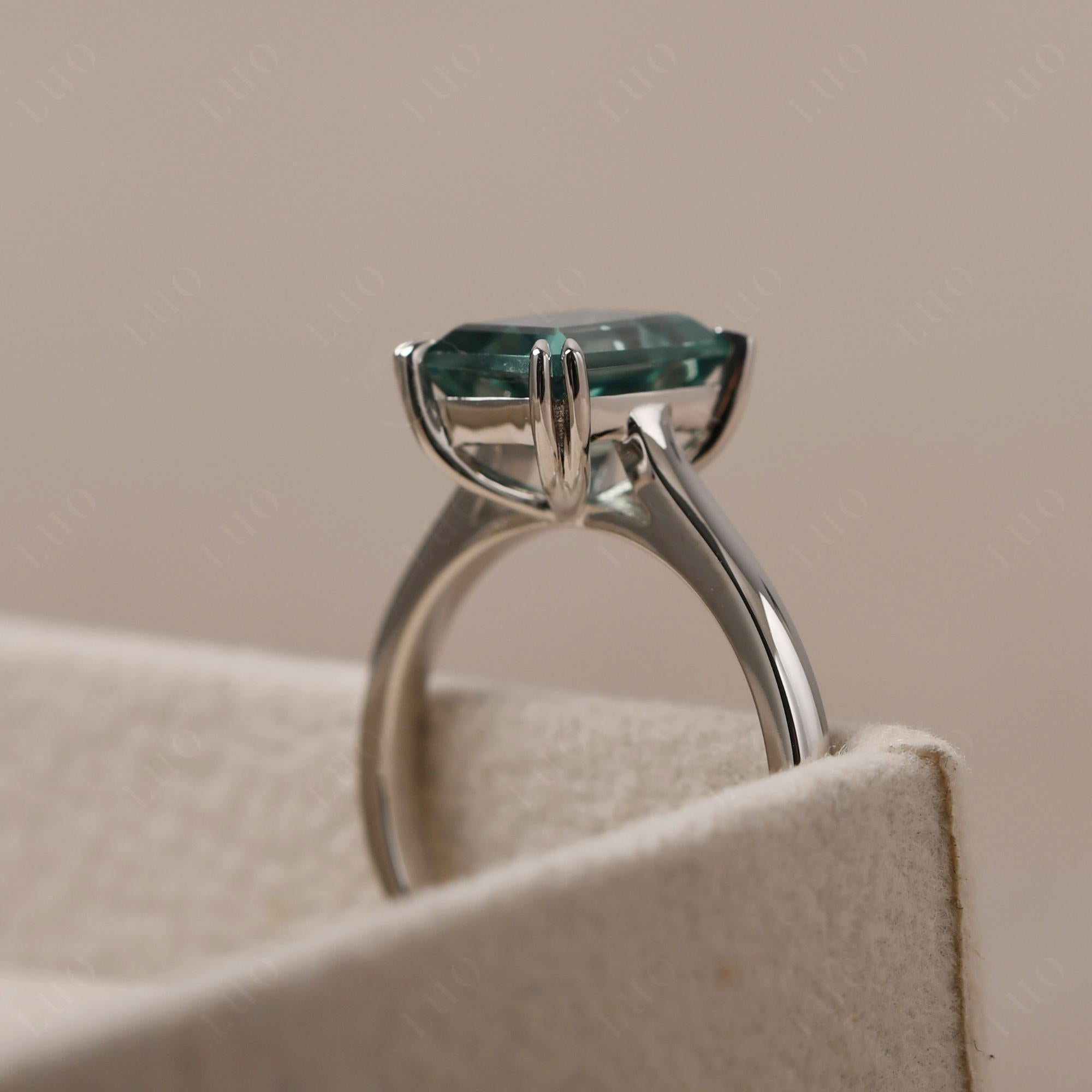 Emerald Cut Lab Grown Green Sapphire Solitaire Wedding Ring - LUO Jewelry